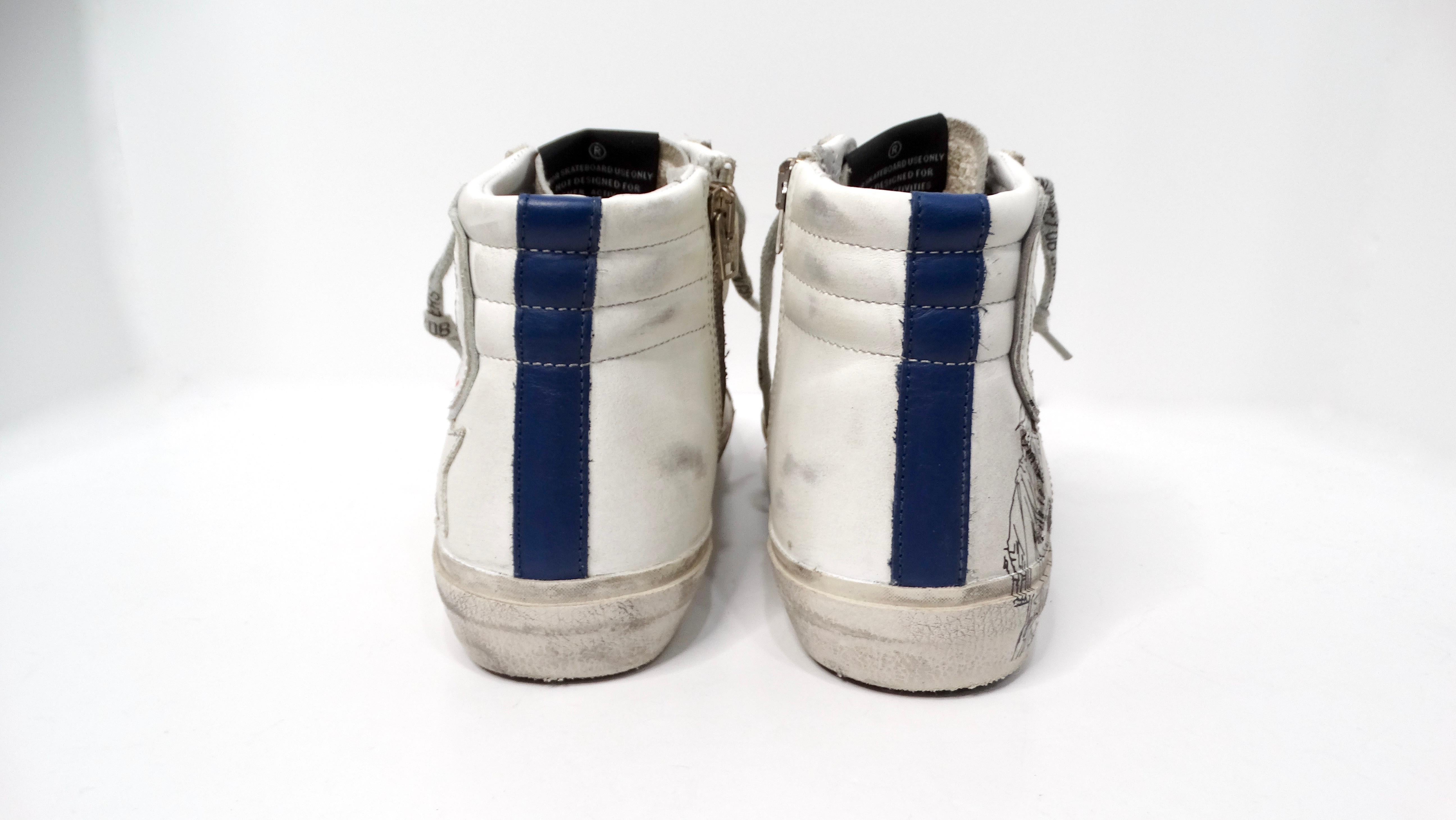 Golden Goose I LOVE NY High-Top Distressed Leather Sneakers For Sale 3