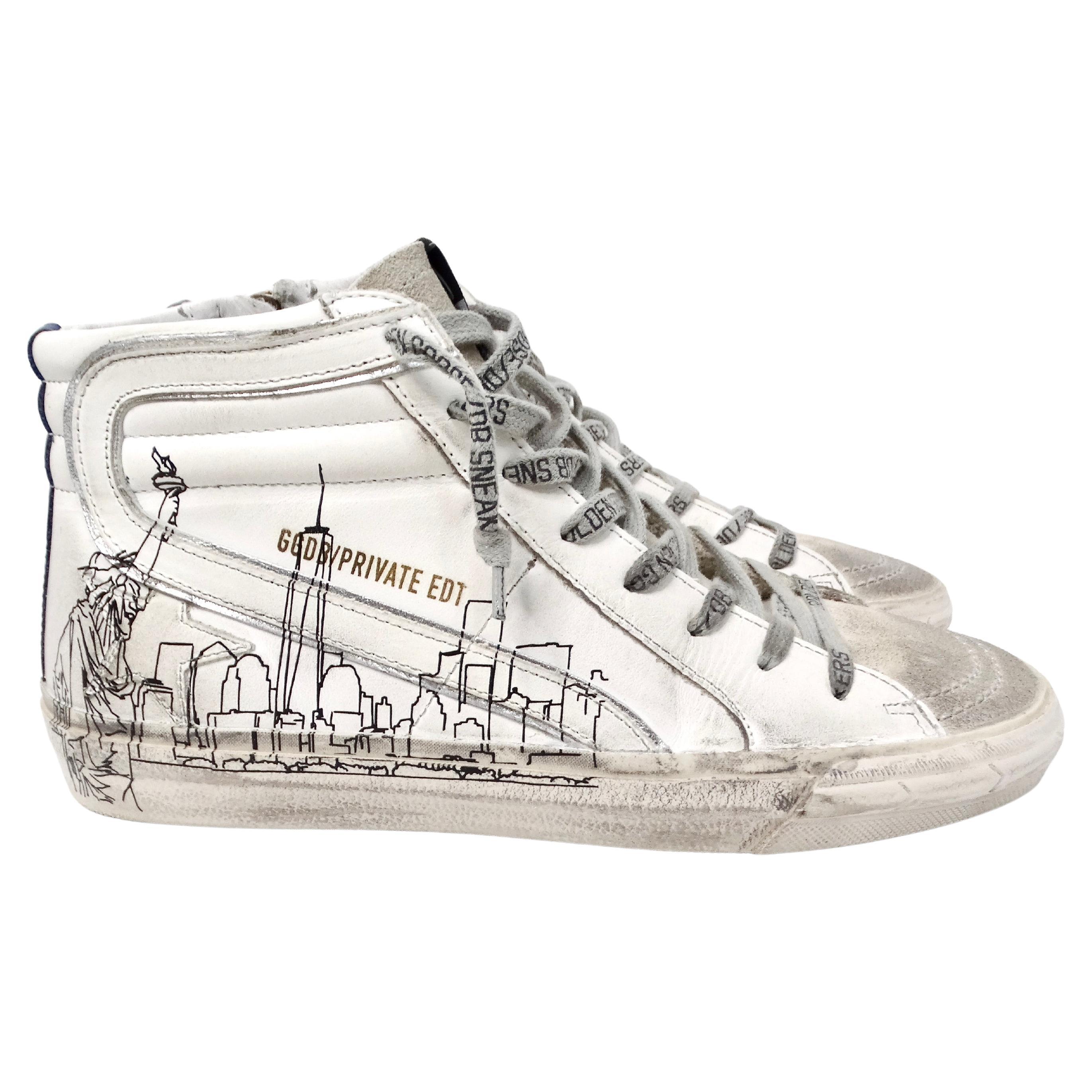 Golden Goose I LOVE NY High-Top Distressed Leather Sneakers For Sale