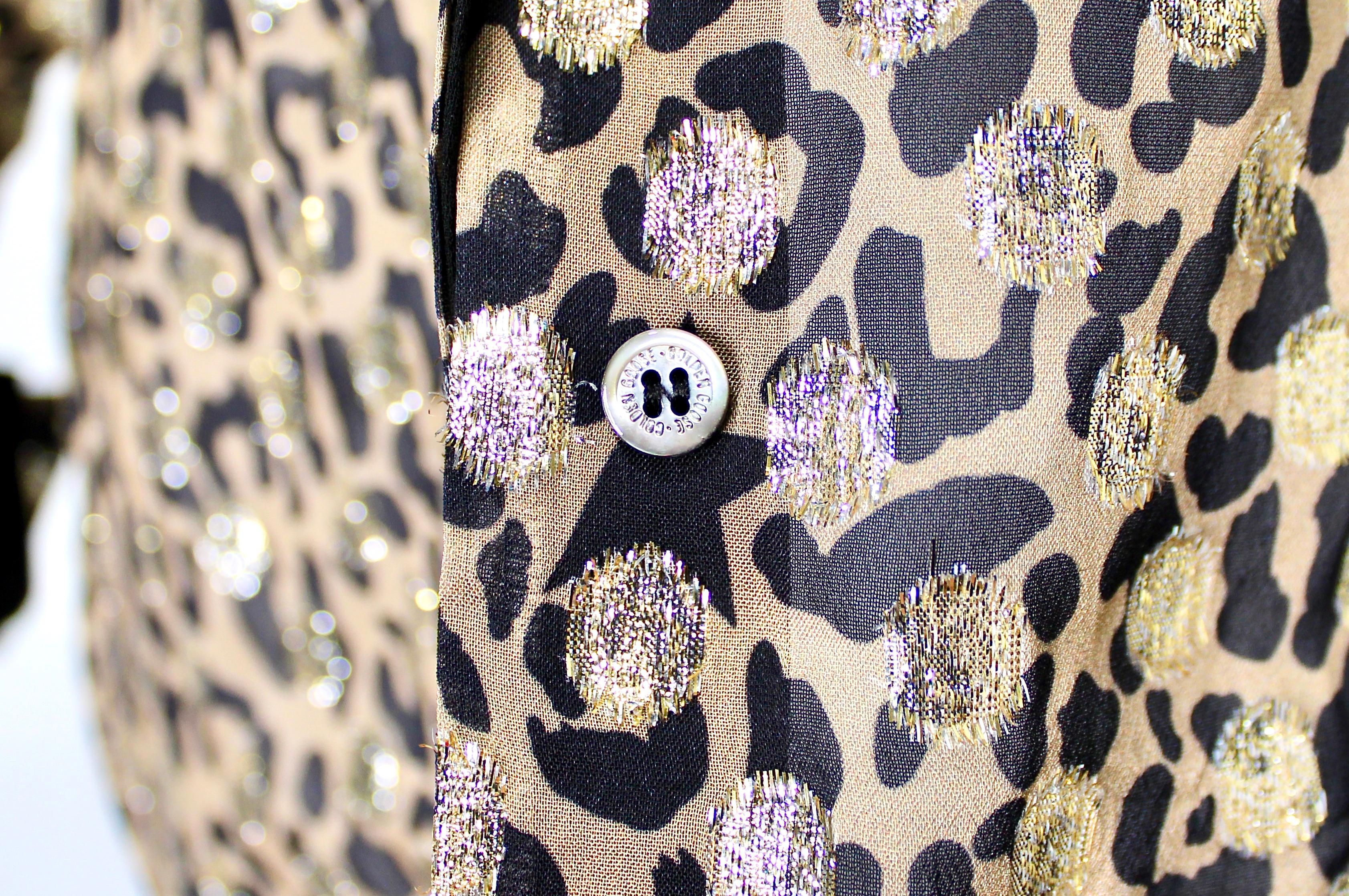 Marrone Camicetta a maniche lunghe con bottoni in lamé con stampa leopardata Golden Goose in vendita