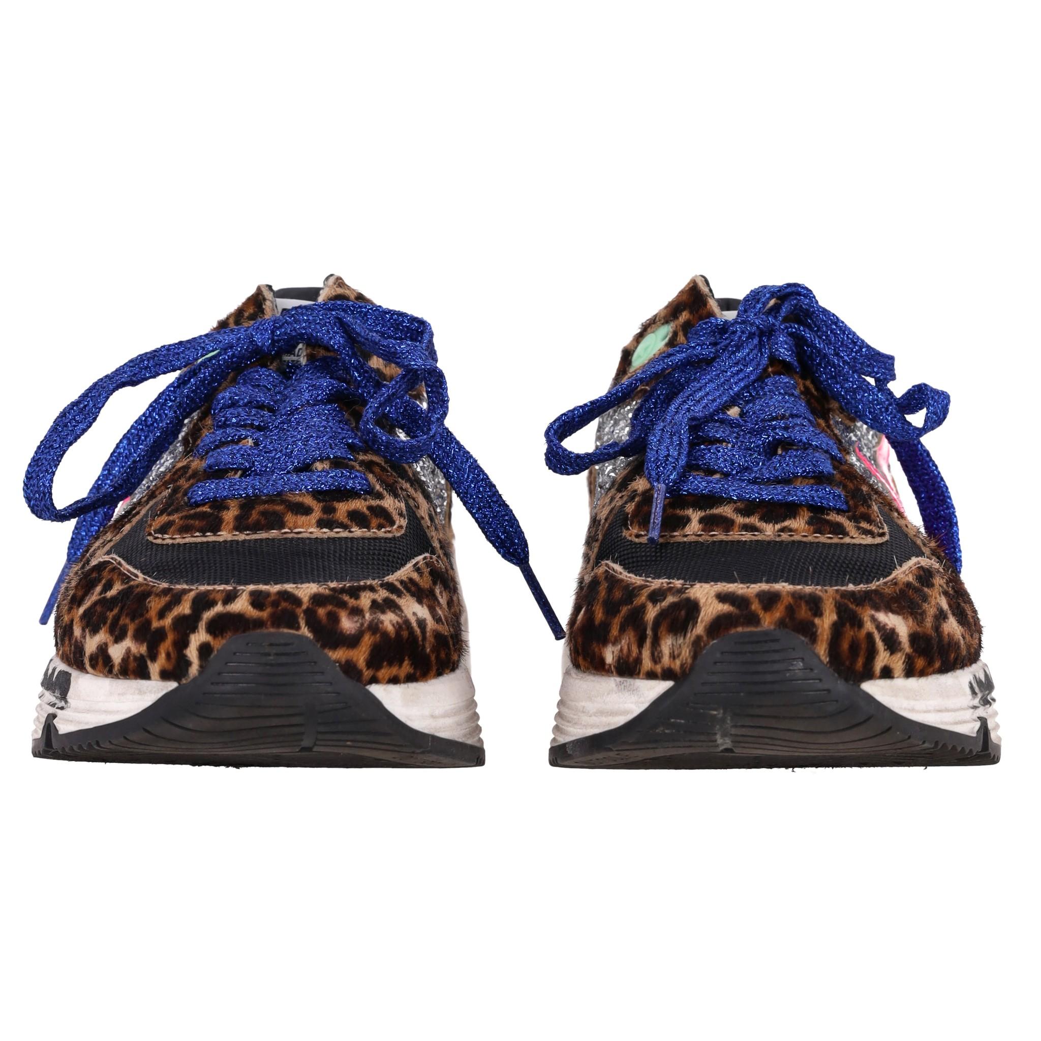 Beige Golden Goose Leopard Print Running Sole Sneakers