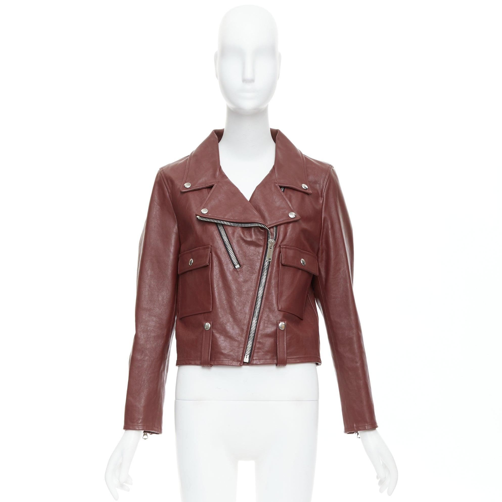 GOLDEN GOOSE Life burgundy calfskin leather cropped biker jacket M For Sale 5