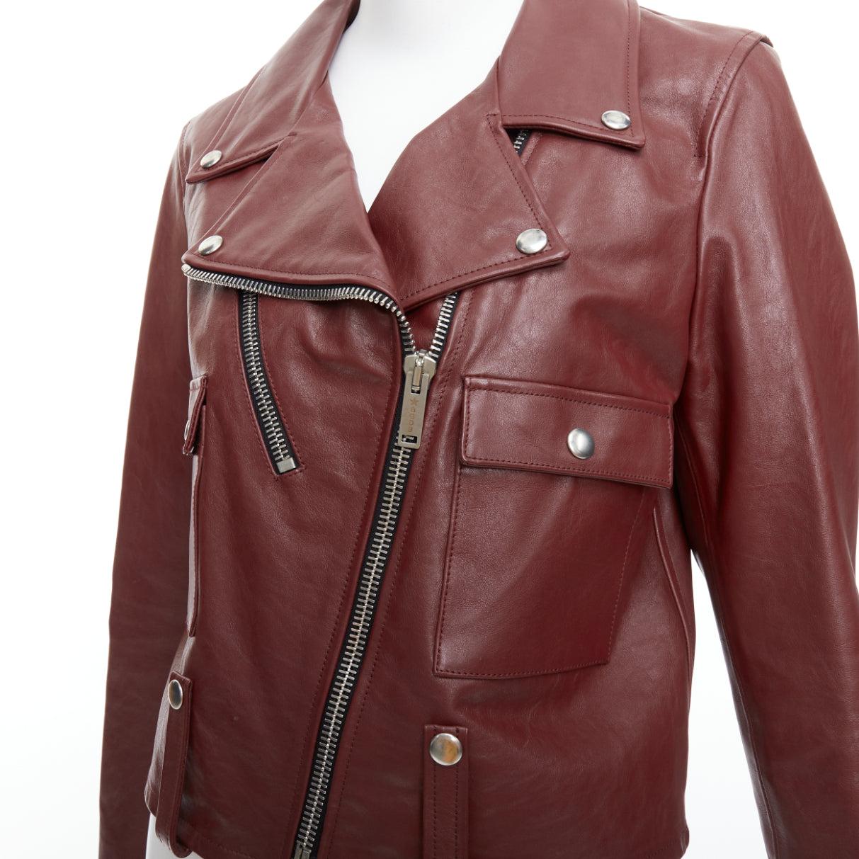 GOLDEN GOOSE Life burgundy calfskin leather cropped biker jacket M For Sale 3