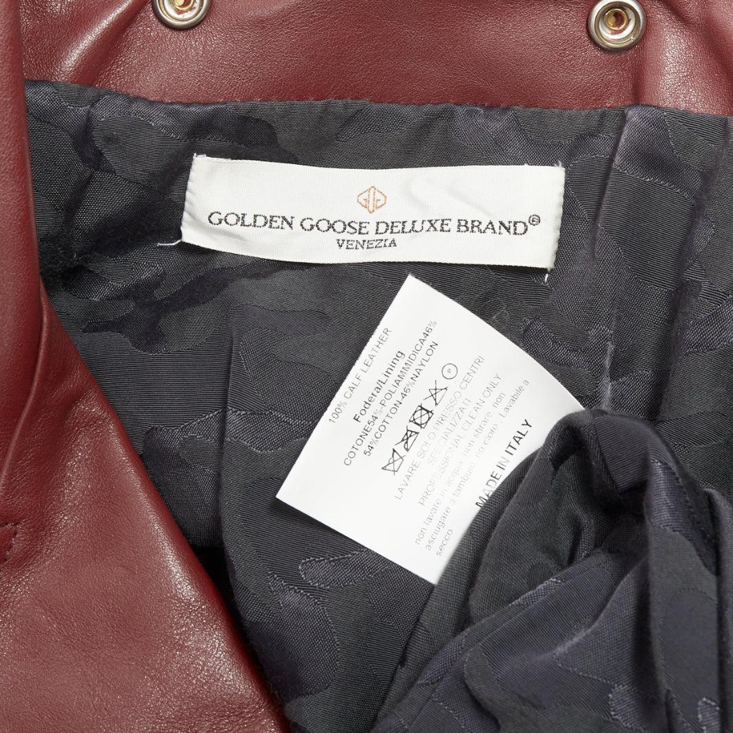 GOLDEN GOOSE Life burgundy calfskin leather cropped biker jacket M For Sale 4