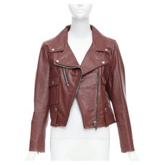 GOLDEN GOOSE Life burgundy calfskin leather cropped biker jacket M