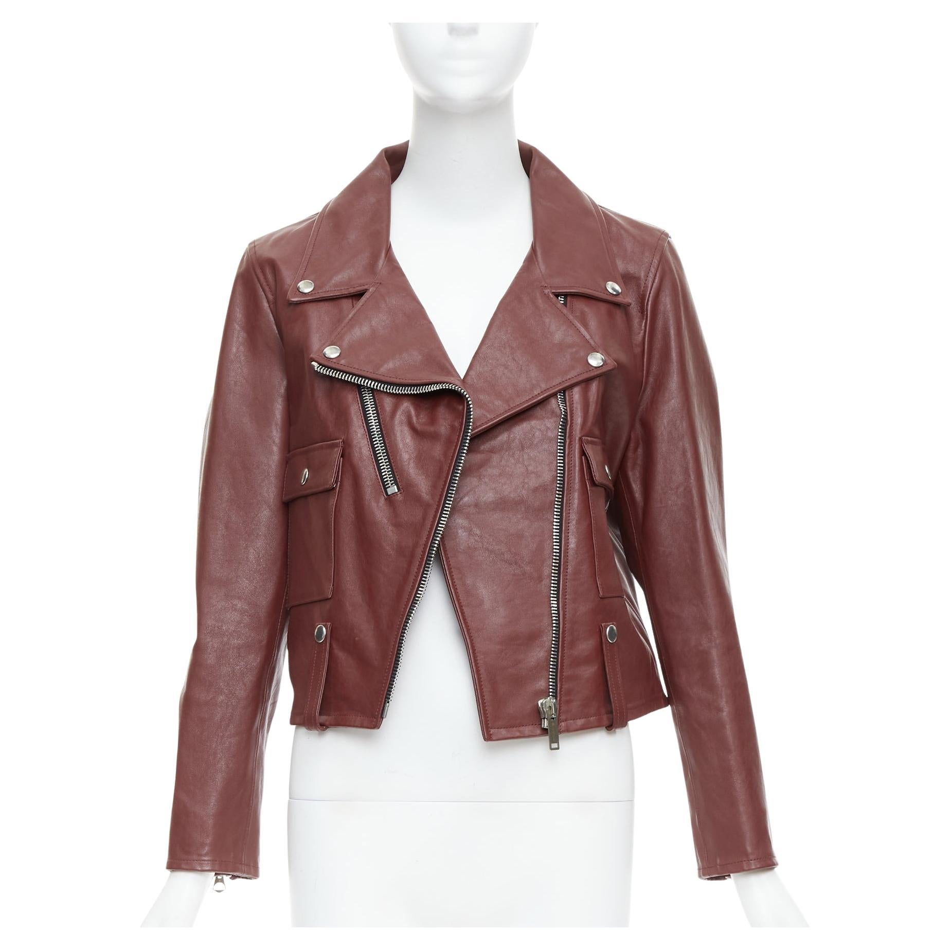 GOLDEN GOOSE Life burgundy calfskin leather cropped biker jacket M For Sale