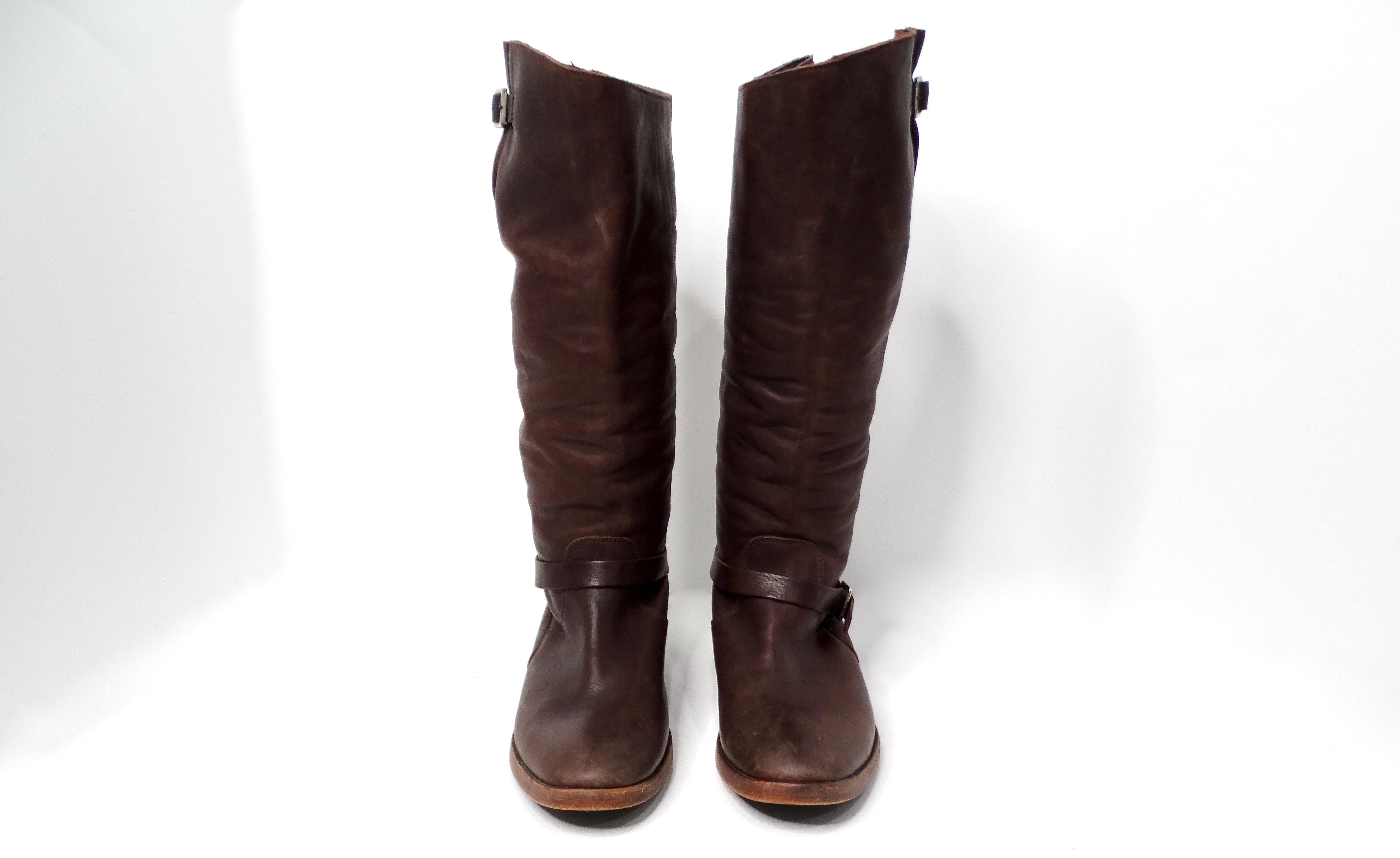 Black Golden Goose Limited Handmade Brown Leather Riding Boots For Sale