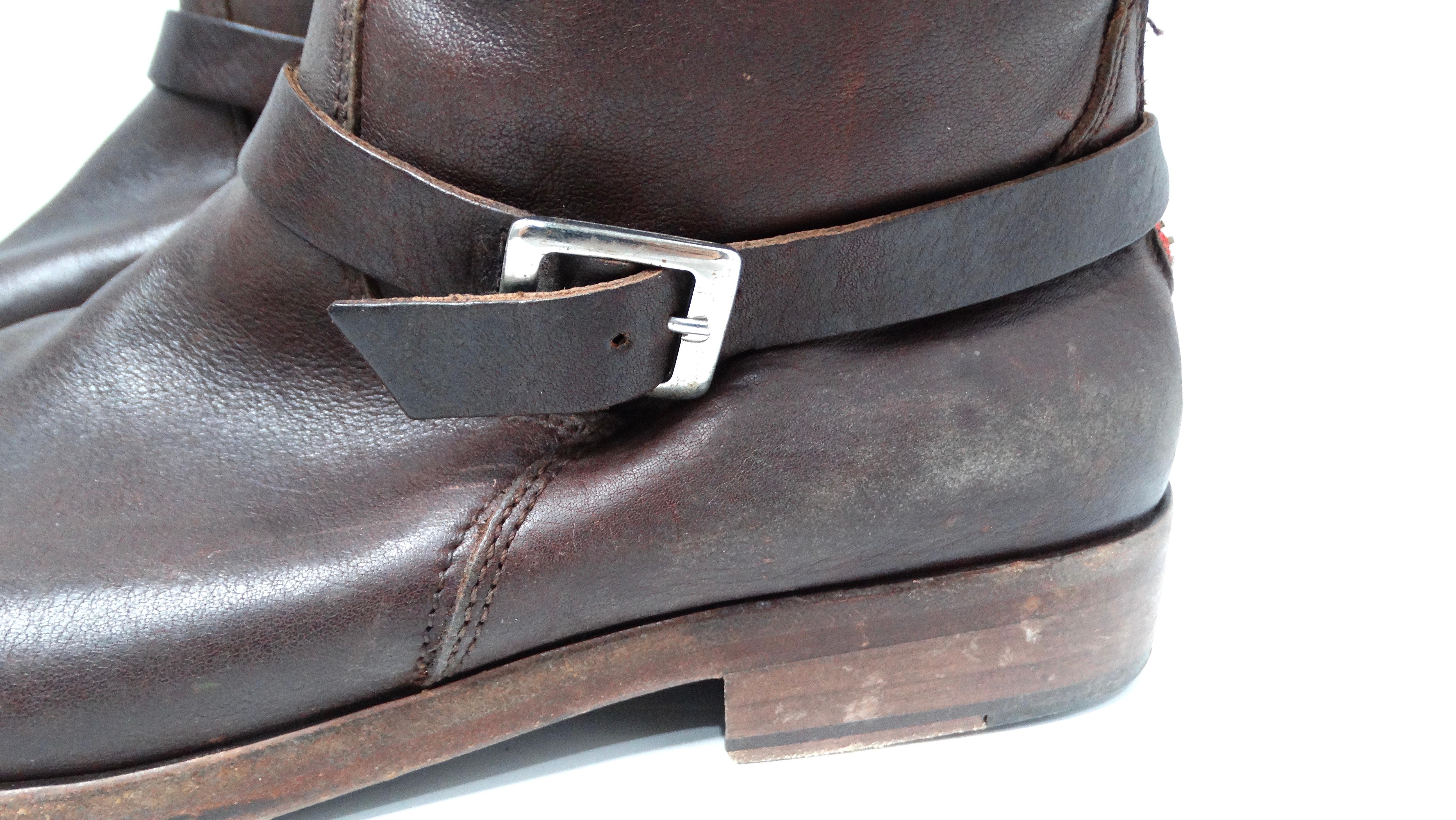 Women's Golden Goose Limited Handmade Brown Leather Riding Boots For Sale