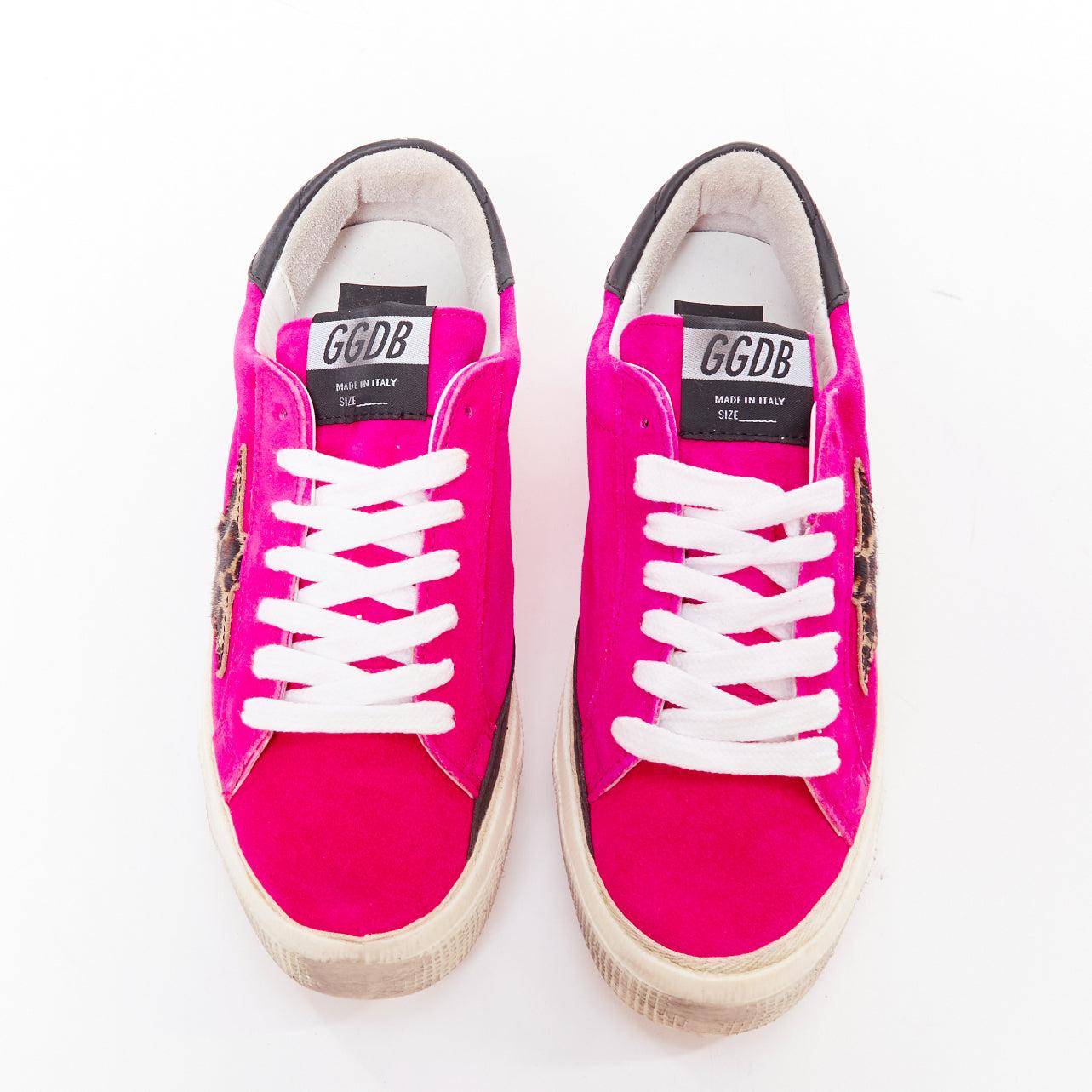 Beige GOLDEN GOOSE May hot pink leopard super star low top sneakers EU36