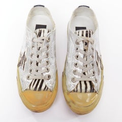 GOLDEN GOOSE May suede leopard calf hair silver lace distressed sneakers EU37