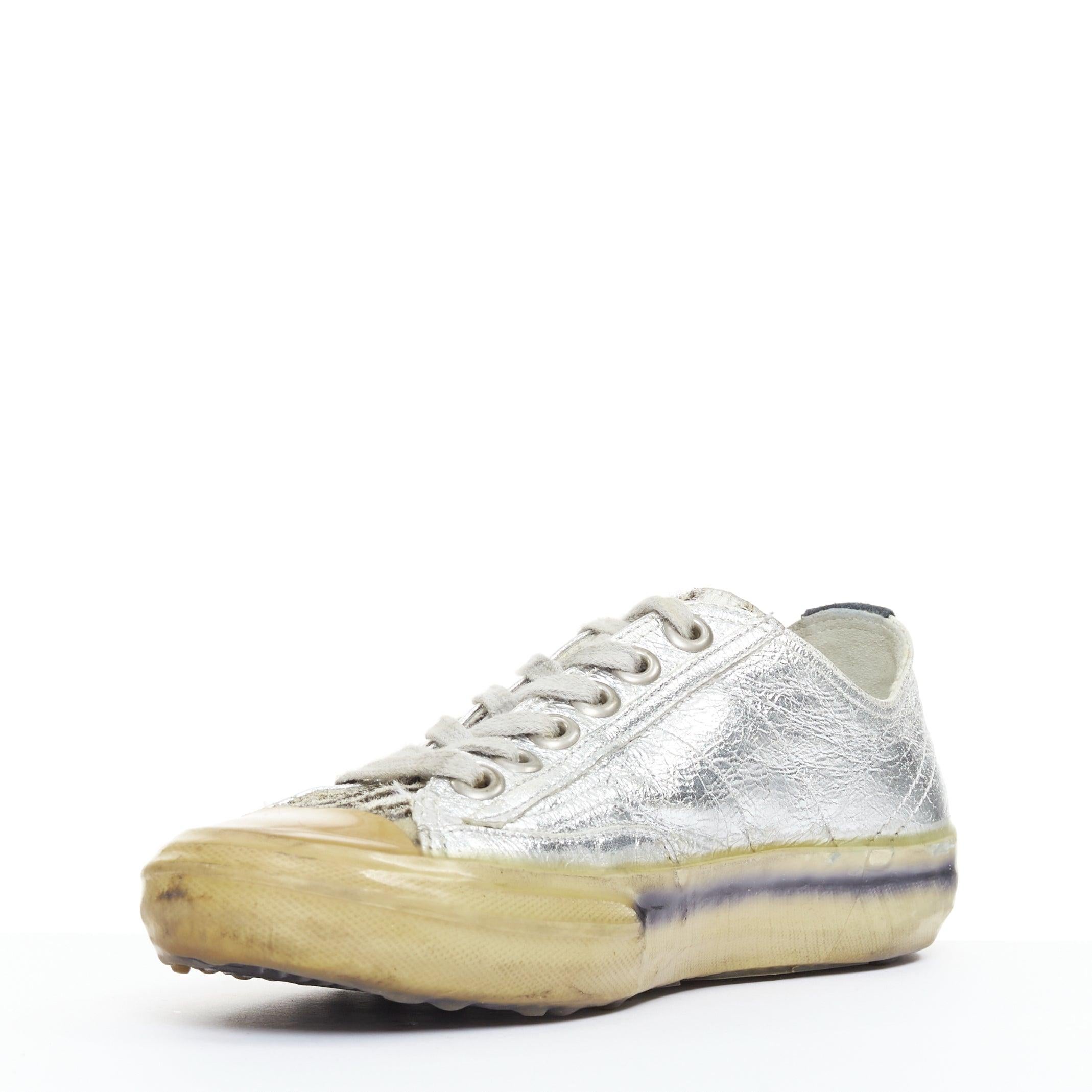 GOLDEN GOOSE May daim léopard veau argent dentelle baskets en d�étresse EU37 Bon état - En vente à Hong Kong, NT