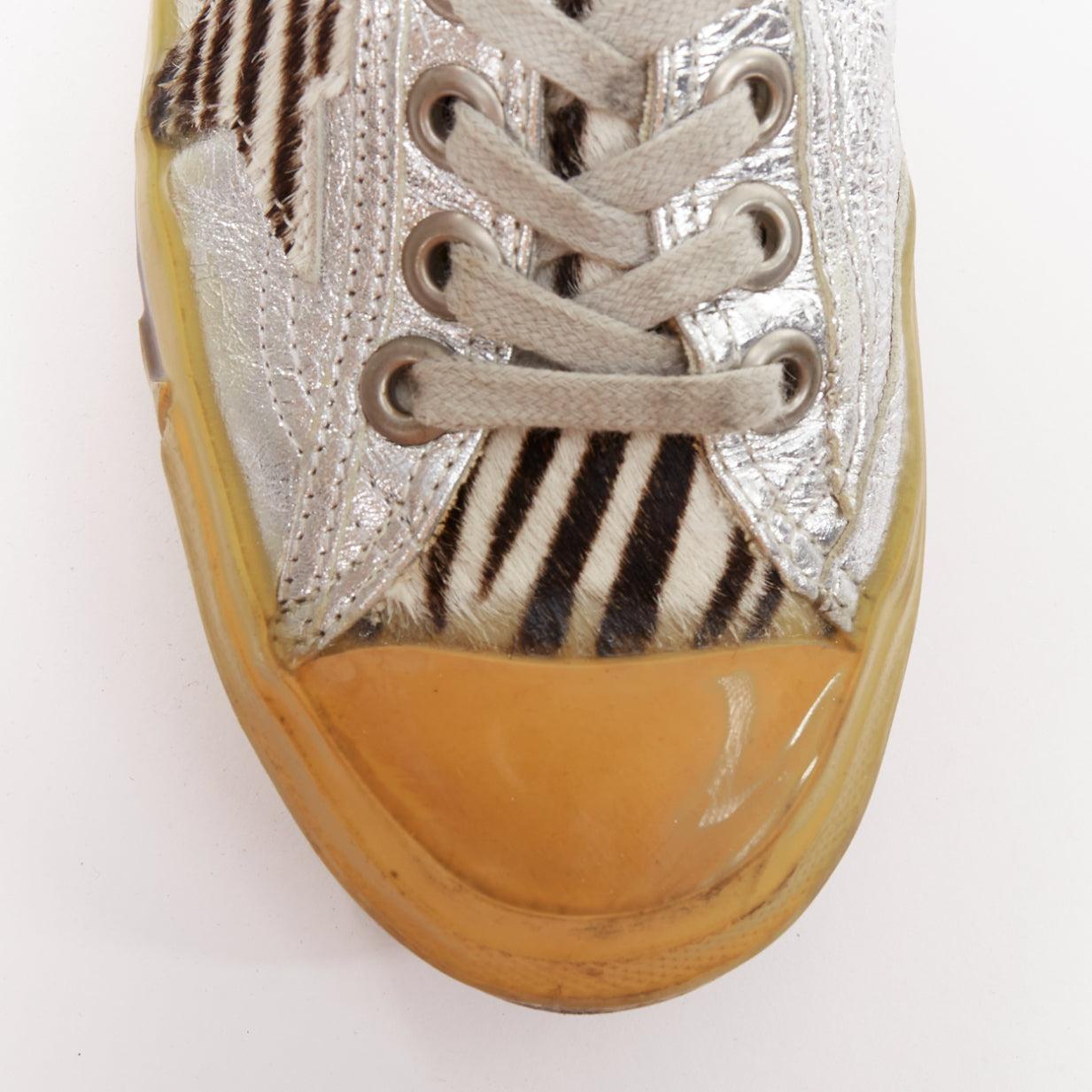 GOLDEN GOOSE May daim léopard veau argent dentelle baskets en détresse EU37 en vente 1