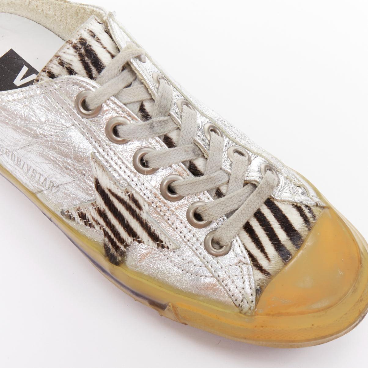 GOLDEN GOOSE May daim léopard veau argent dentelle baskets en détresse EU37 en vente 2