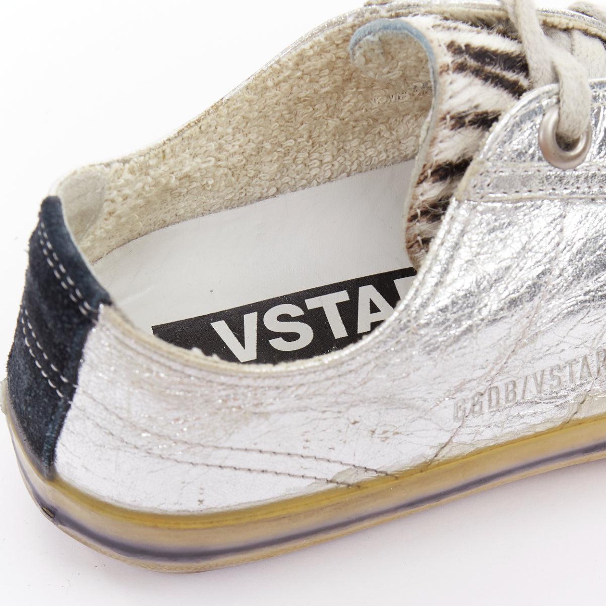 GOLDEN GOOSE May daim léopard veau argent dentelle baskets en détresse EU37 en vente 3