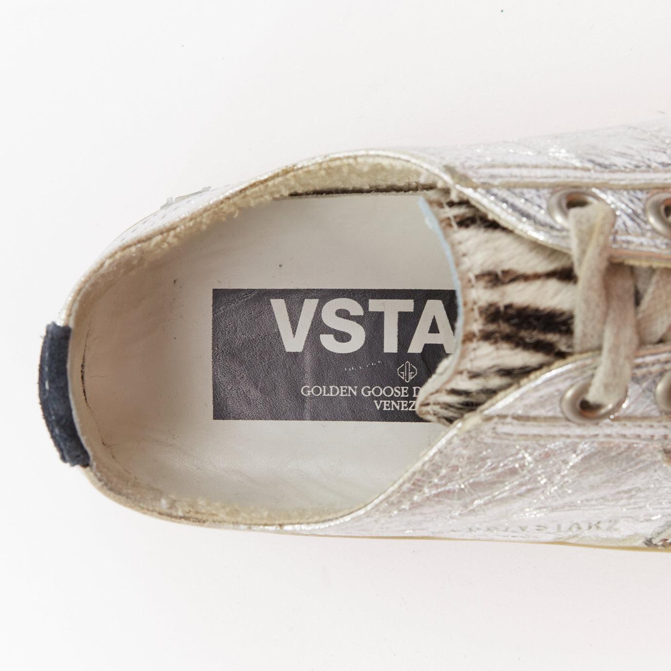 GOLDEN GOOSE May daim léopard veau argent dentelle baskets en détresse EU37 en vente 4