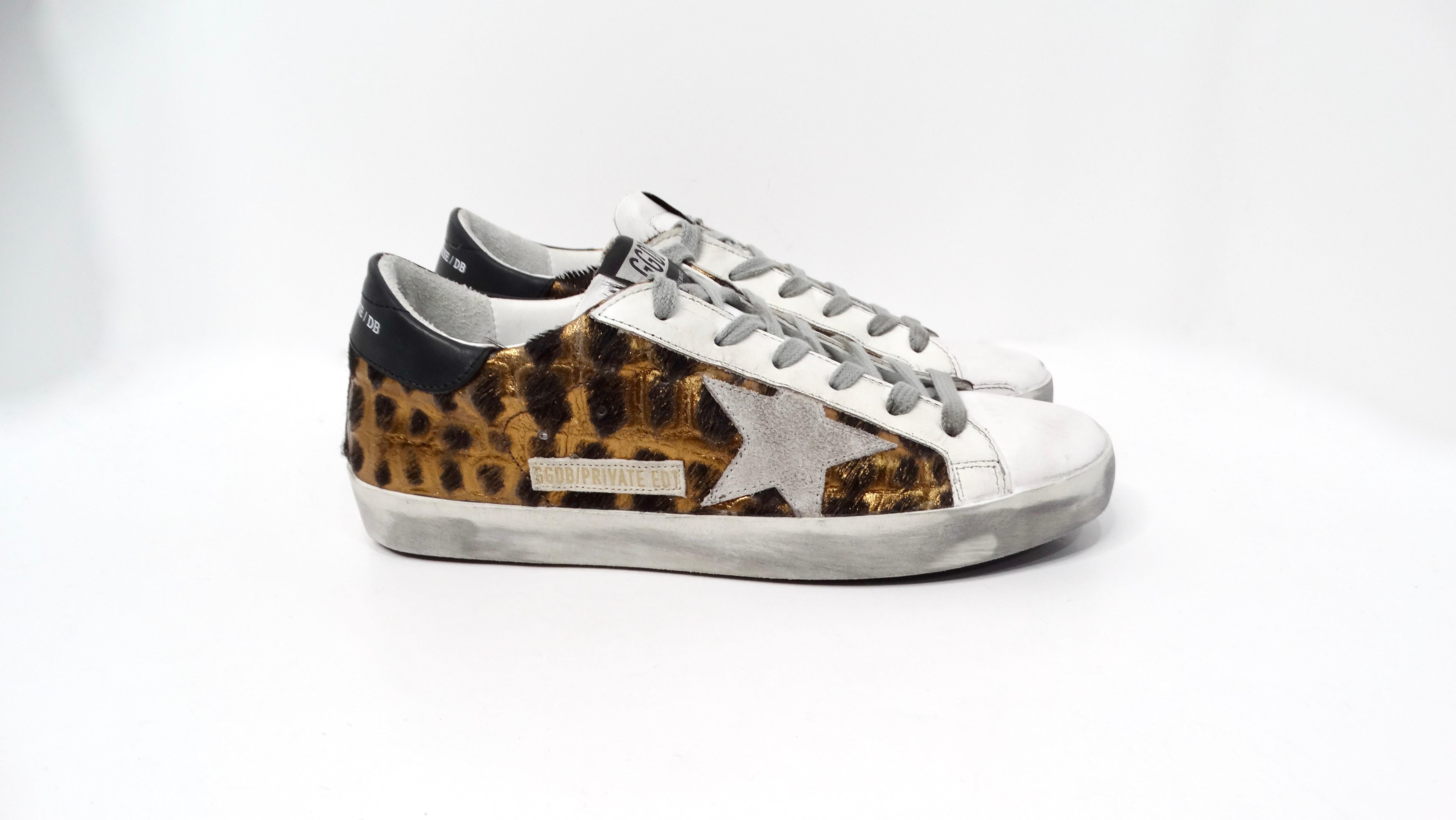 Women's Golden Goose Metallic Leather Animal Print Sneakers For Sale