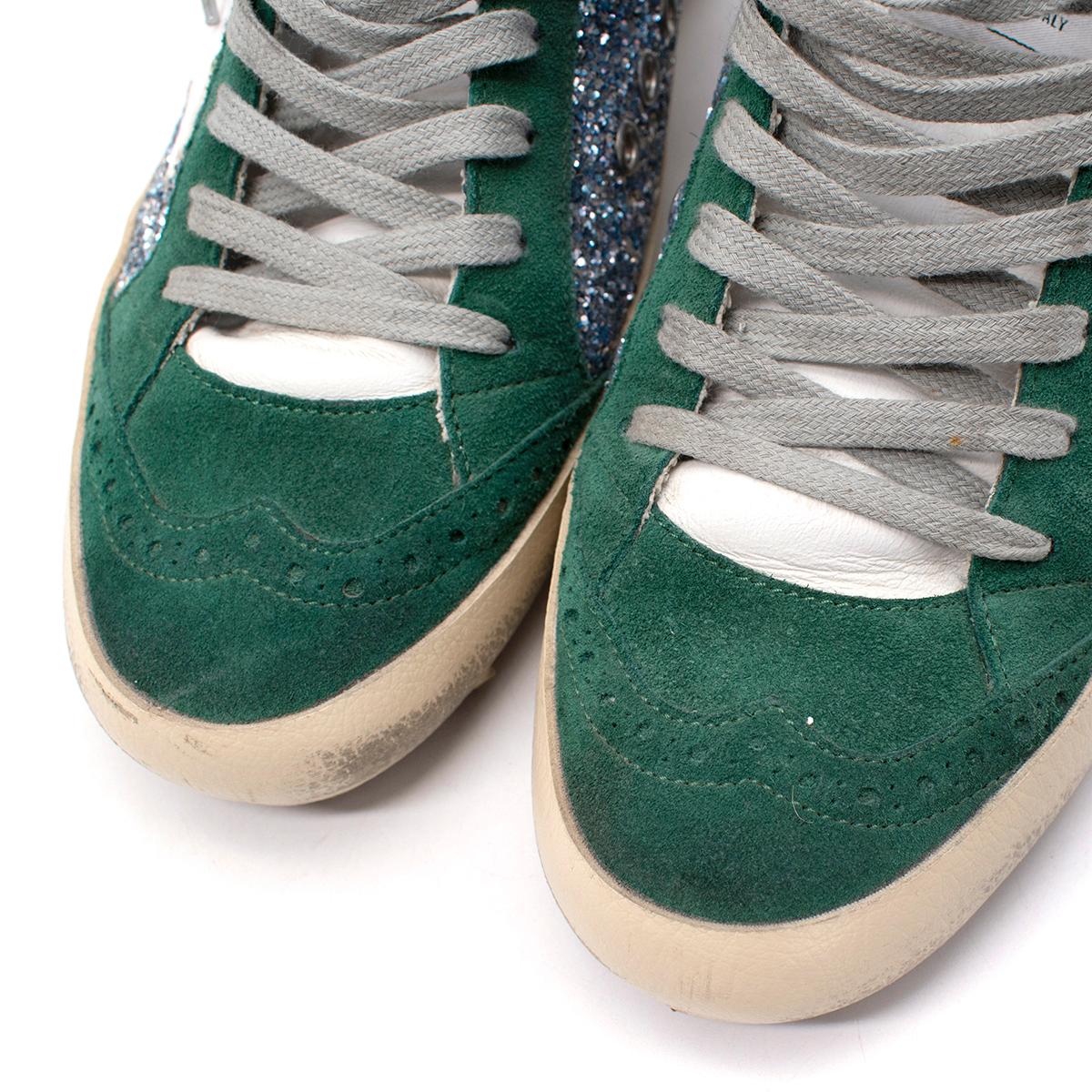 women's green mid star glitter suede and leather sneakers