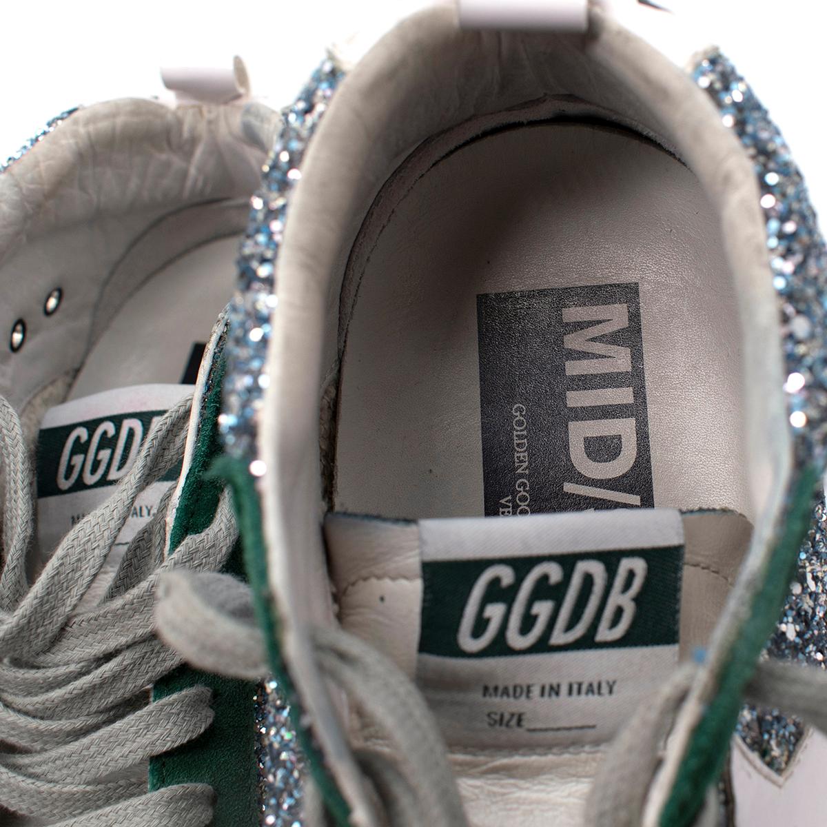 Golden Goose Mid Star Green Suede & Silver Glitter High Top Trainers In Excellent Condition In London, GB