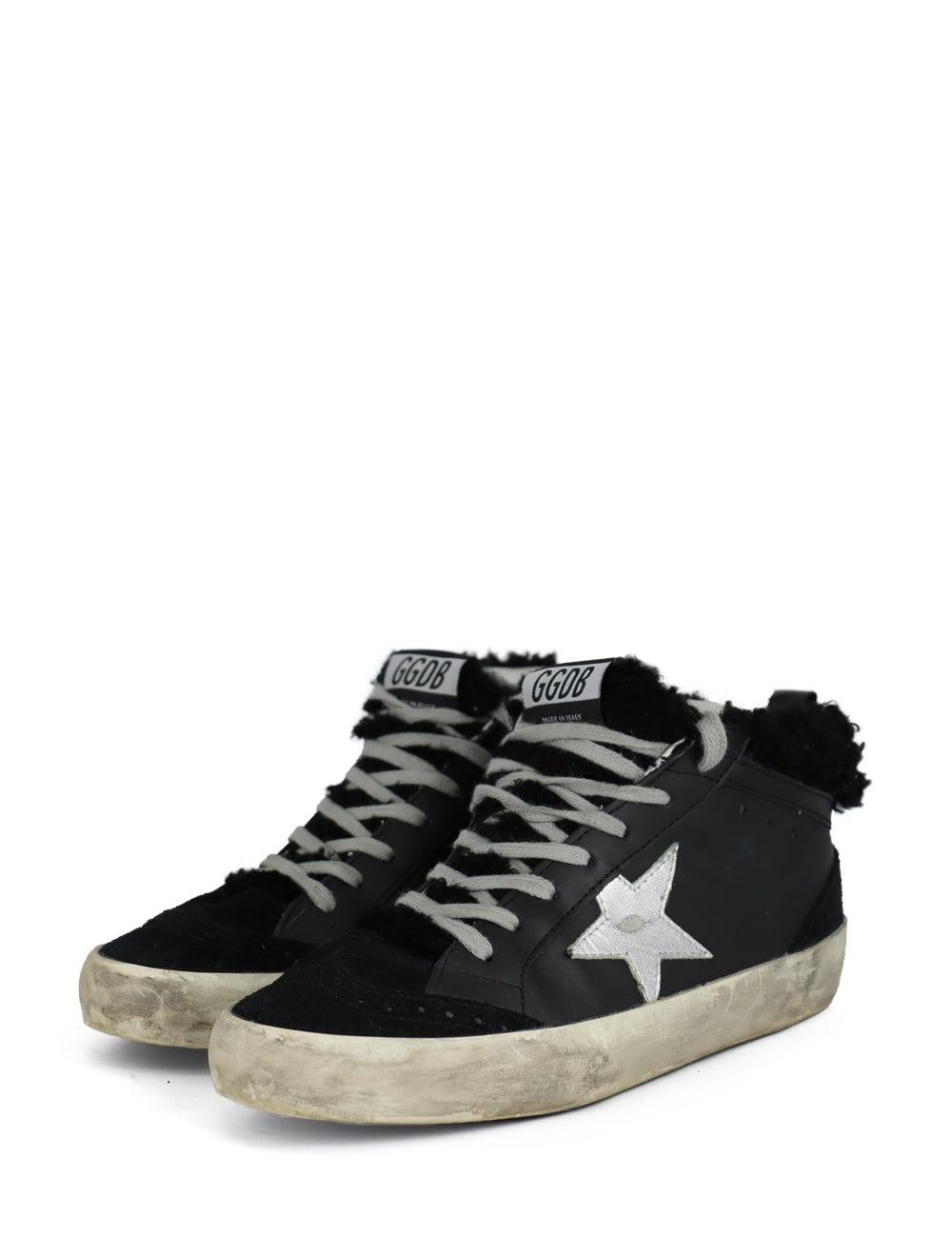 Golden Goose Midstar EU 37 Black Leather and Suede Fur-Lined Sneakers In Excellent Condition In Amman, JO