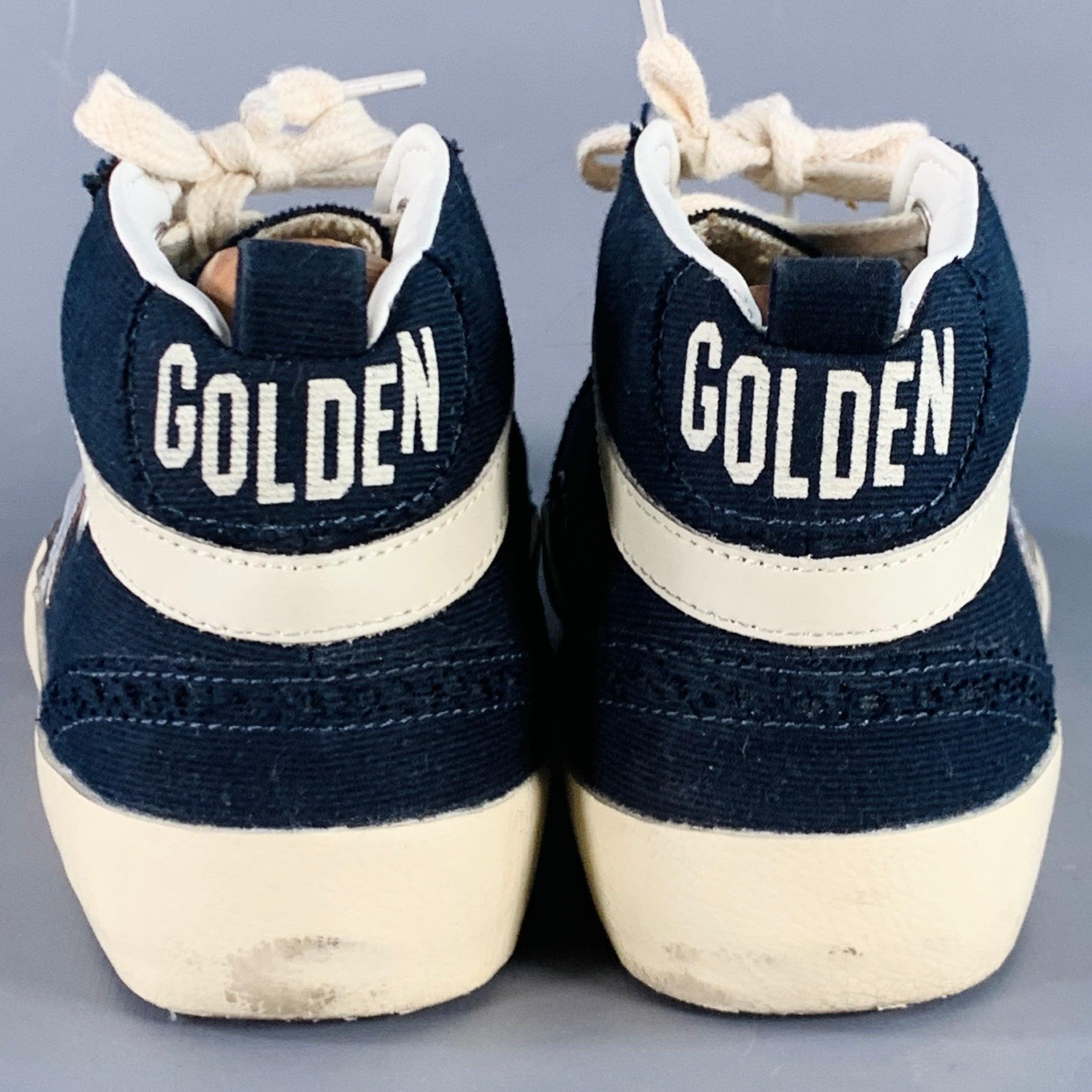 GOLDEN GOOSE MIDSTAR Talla 7 Azul marino Crema Lienzo Envejecido Zapatillas Mid Top en Bueno estado para la venta en San Francisco, CA