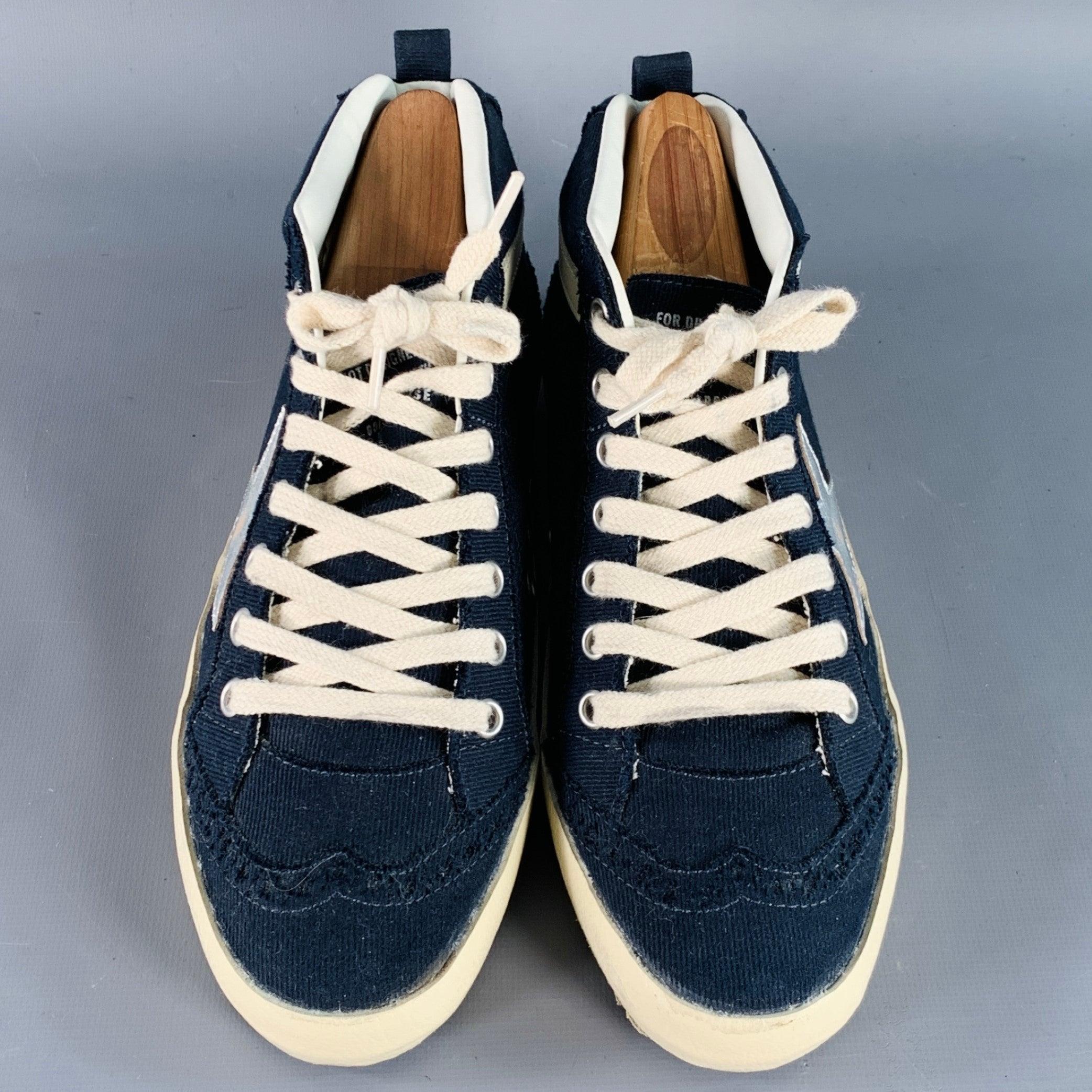 De las mujeres GOLDEN GOOSE MIDSTAR Talla 7 Azul marino Crema Lienzo Envejecido Zapatillas Mid Top en venta