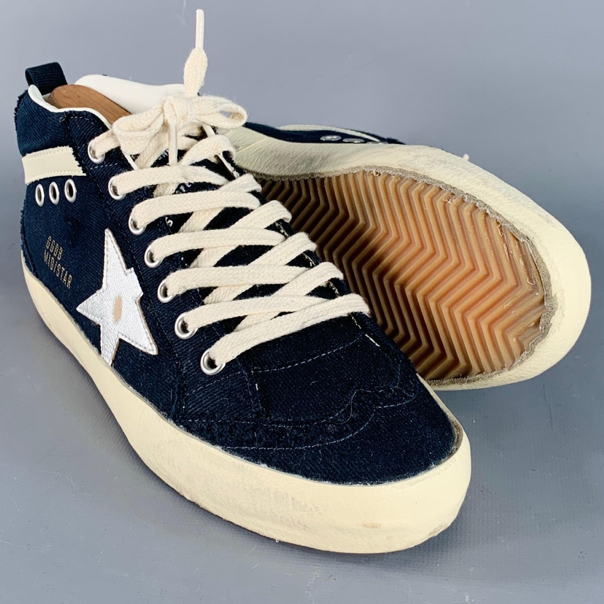 GOLDEN GOOSE MIDSTAR Talla 7 Azul marino Crema Lienzo Envejecido Zapatillas Mid Top en venta 1