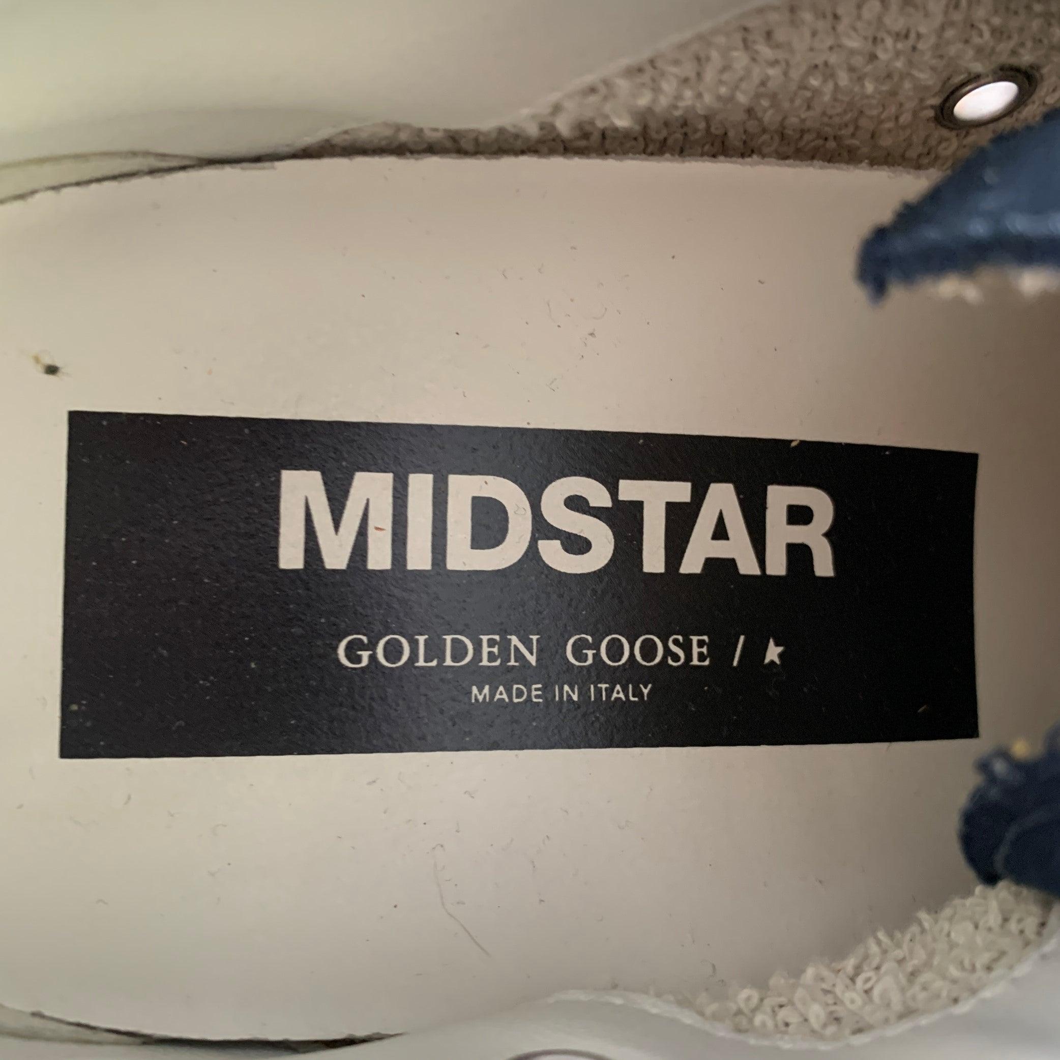 GOLDEN GOOSE MIDSTAR Talla 7 Azul marino Crema Lienzo Envejecido Zapatillas Mid Top en venta 3