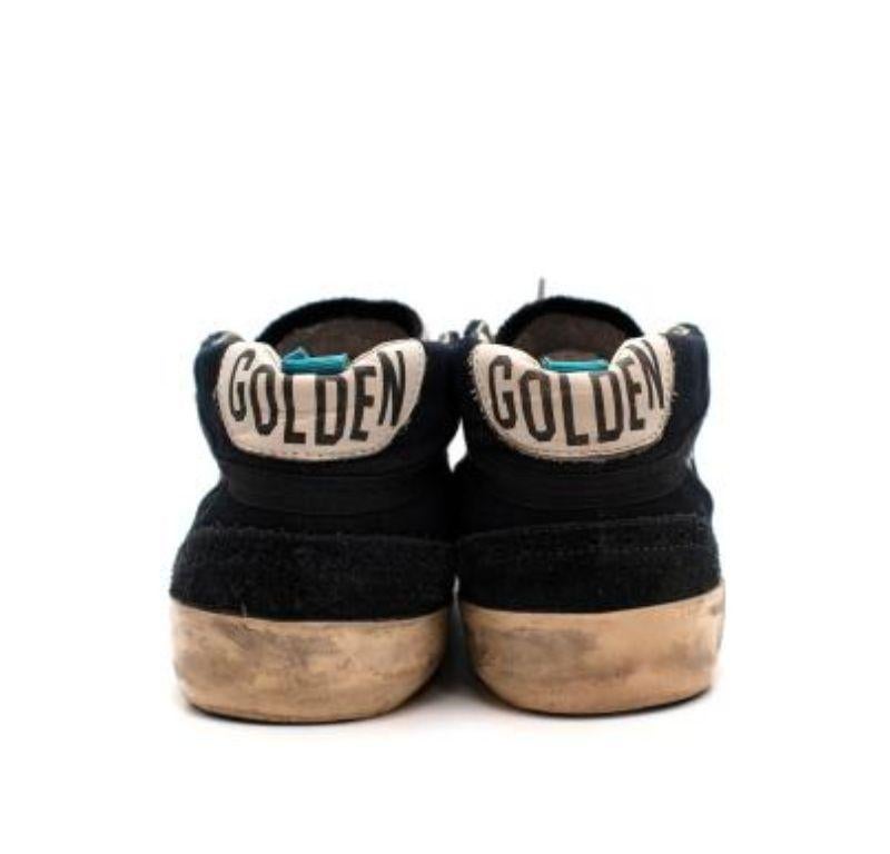 Golden Goose Navy with Silver Star High Top Trainers

- Navy suede and canvas lace up trainers with intentional distressed effect
- Mid-height trainers with grey laces
- Silver metallic leather star on the side 
- Silver grommet ring vents on the