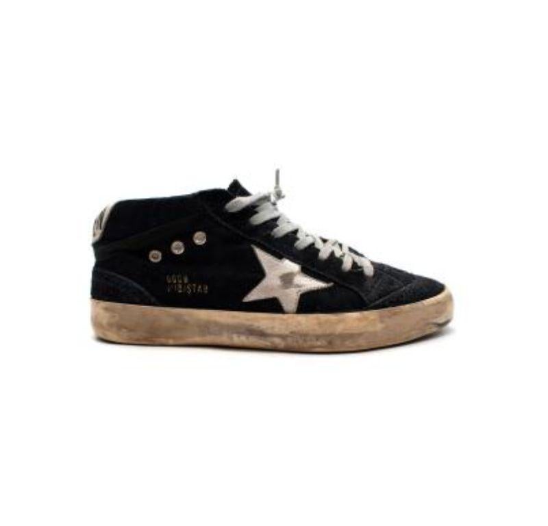 Golden Goose Navy Distressed Suede & Canvas High Top Trainers In Excellent Condition For Sale In London, GB