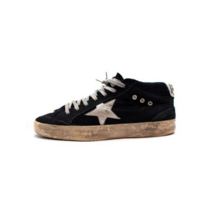 Golden Goose Navy Distressed Suede & Canvas High Top Trainers In Excellent Condition For Sale In London, GB