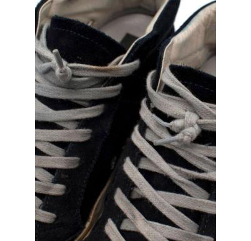 Golden Goose Navy Distressed Suede & Canvas High Top Trainers For Sale 3