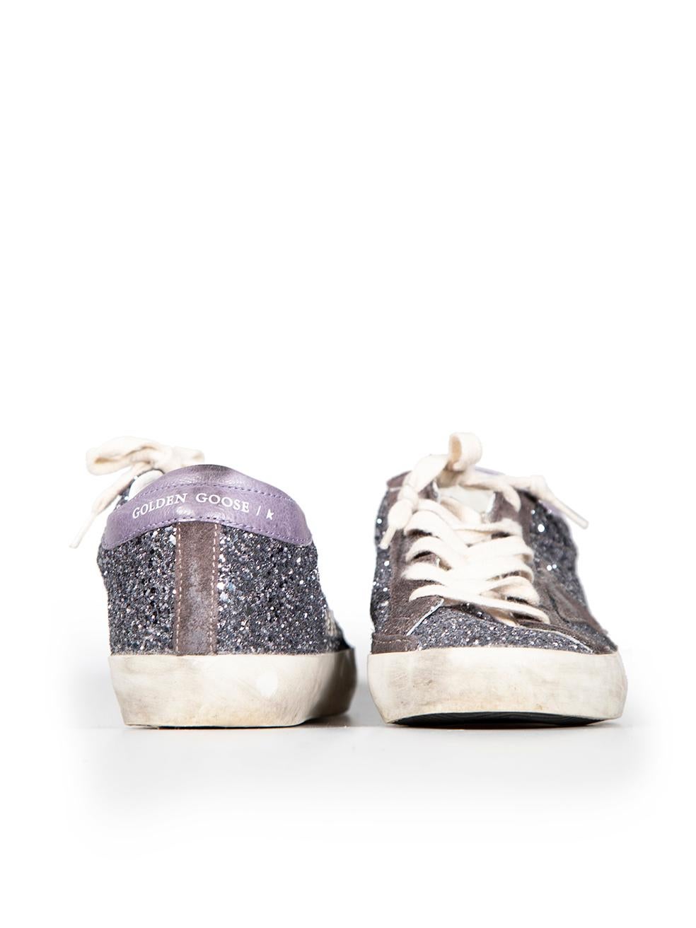 Golden Goose Navy Glitter Superstar Trainers Size IT 38 In Good Condition For Sale In London, GB