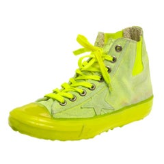 Used Golden Goose Neon Green V Star Dip High Top Sneakers Size 39