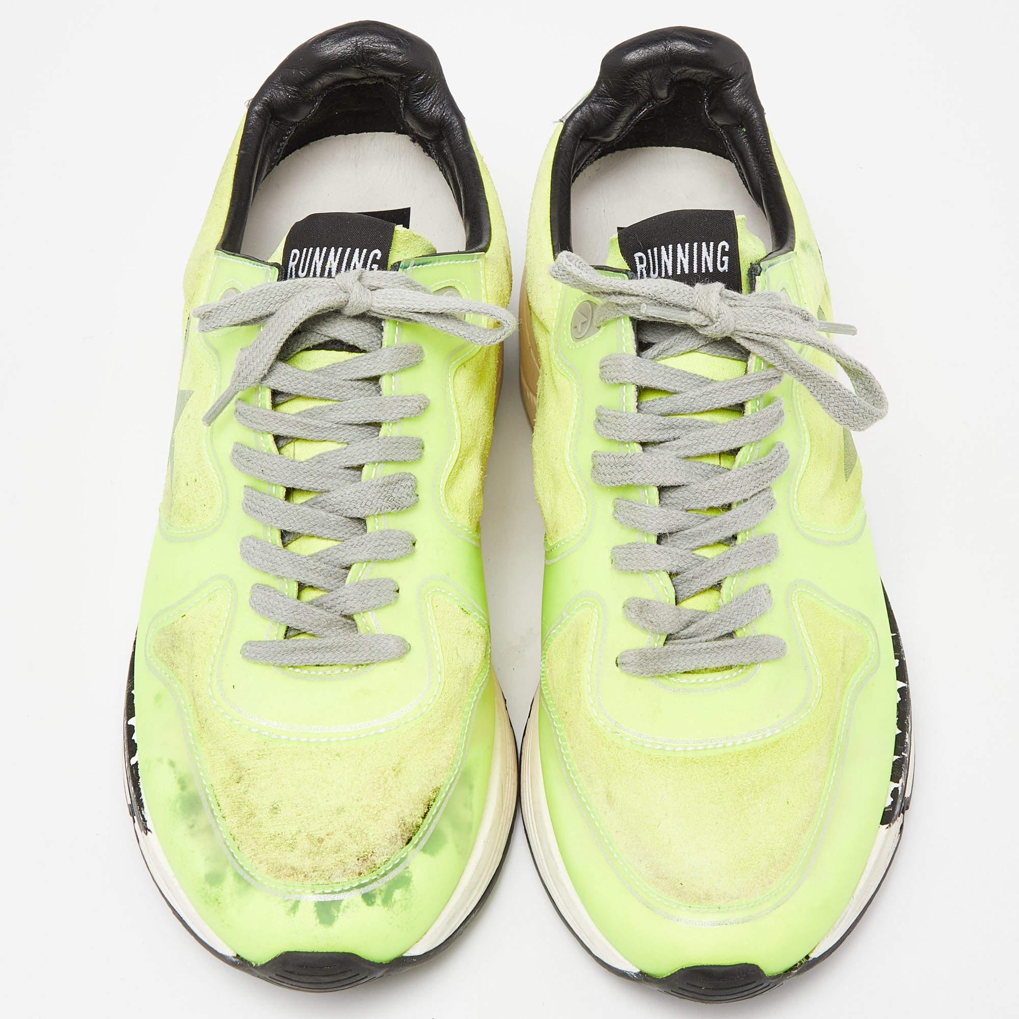 Green Golden Goose Neon Yellow PVC and Suede Running Sole Sneakers Size 39