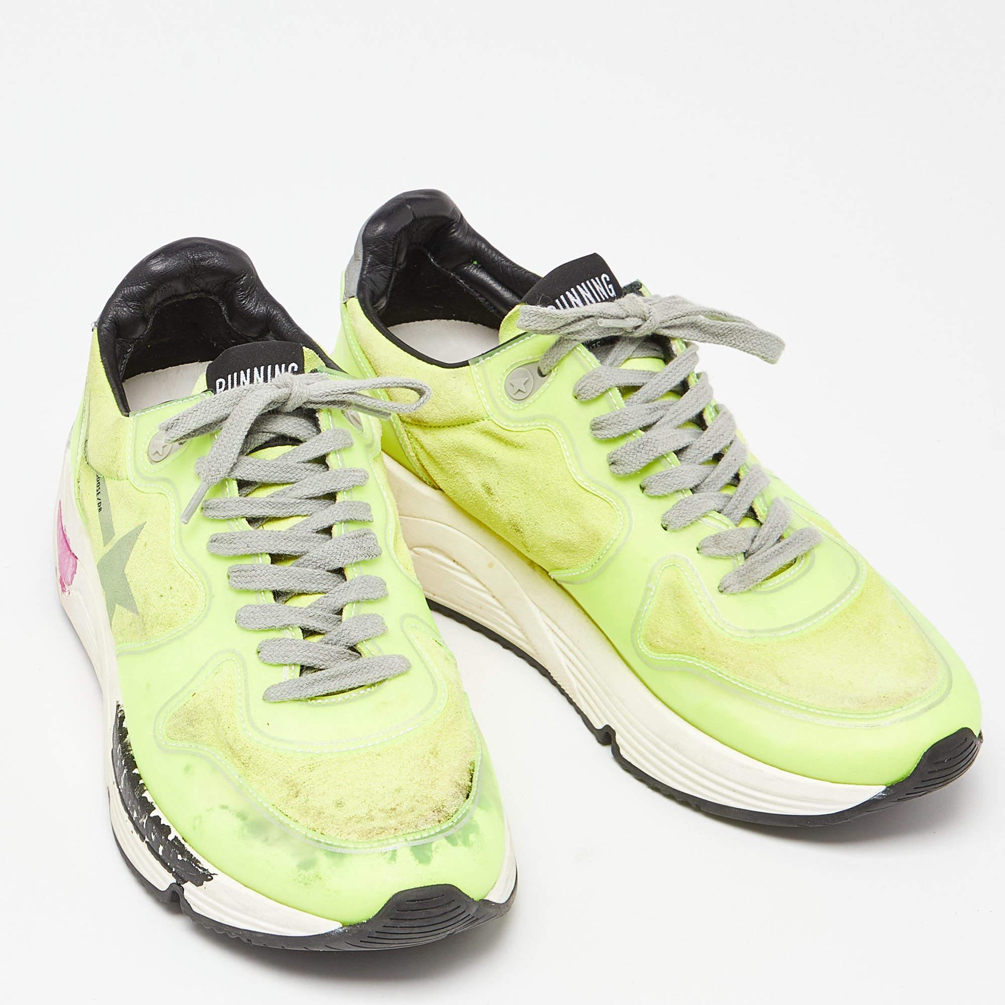 Golden Goose Neon Yellow PVC and Suede Running Sole Sneakers Size 39 In Good Condition In Dubai, Al Qouz 2