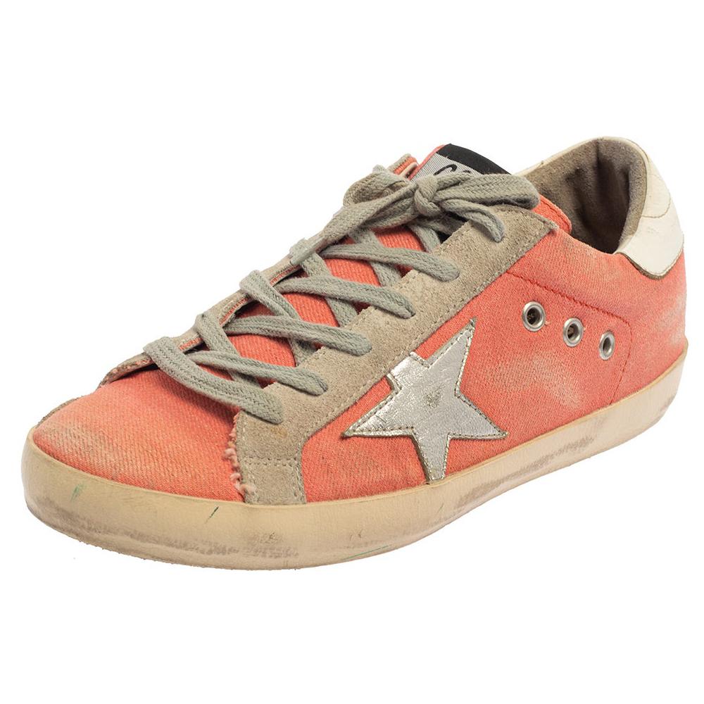 Golden Goose Pink/White Canvas And Suede Superstar Sneakers Size 39