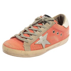 Used Golden Goose Pink/White Canvas And Suede Superstar Sneakers Size 39