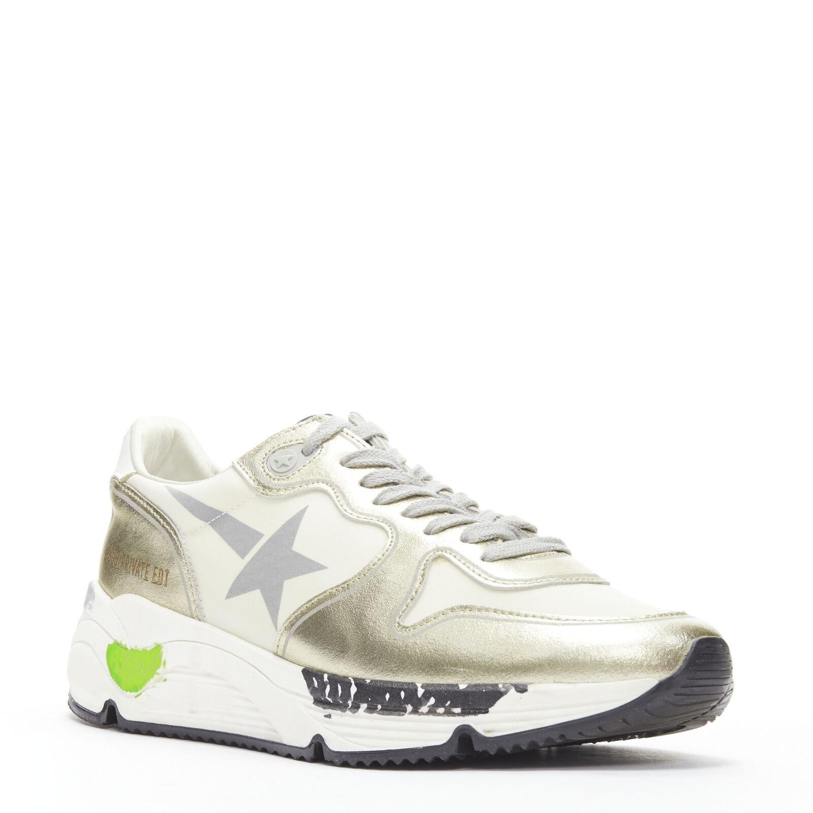 GOLDEN GOOSE Private EDT Running chunky metallic gold distressed sneaker EU38
Reference: AAWC/A00139
Brand: Golden Goose
Model: Running Private EDT
Material: Leather, Fabric
Color: Gold, Beige
Pattern: Solid
Closure: Lace Up
Lining: Fabric
Extra