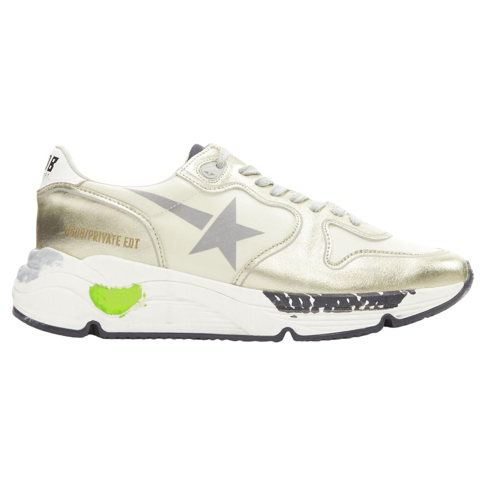 GOLDEN GOOSE Private EDT Running chunky metallic gold distressed sneaker EU38 For Sale