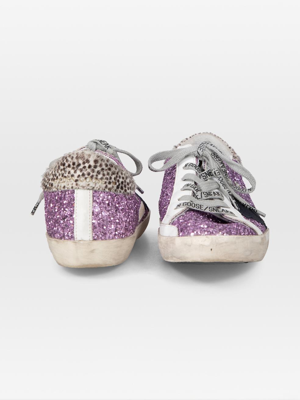 Golden Goose Lila Glitter Superstar Turnschuhe Größe IT 37 (Grau) im Angebot