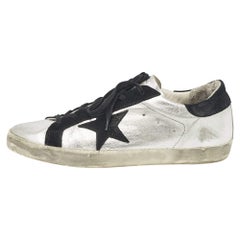 Golden Goose Silver/Black Leather and Suede Superstar Lace Up Sneakers Size 40