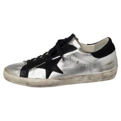 Golden Goose Silver/Black Leather And Suede Superstar Low-Top Sneakers Size 41