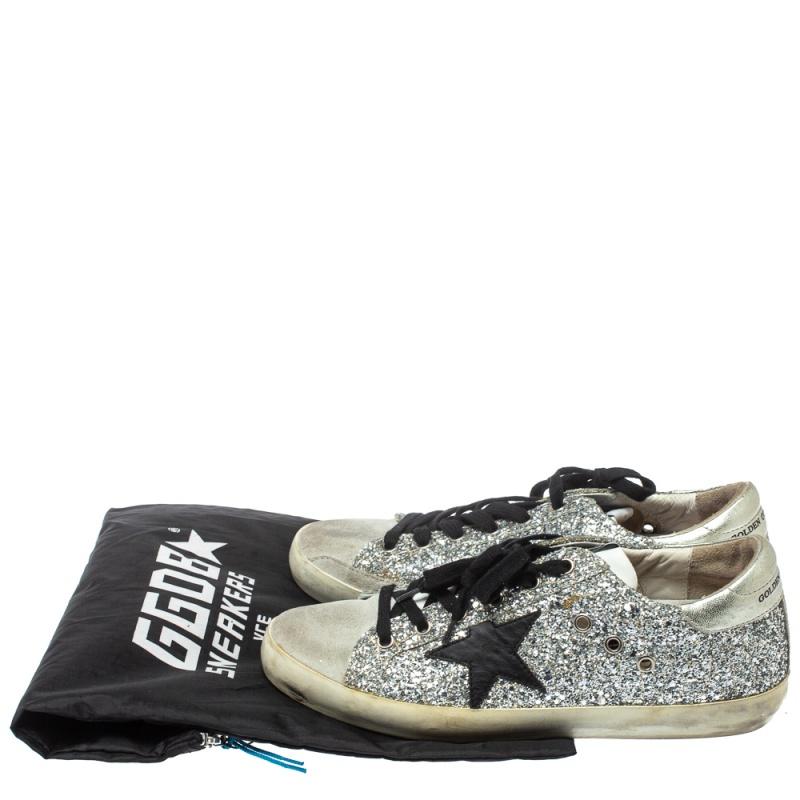 Golden Goose Silver Glitter And Suede Superstar Low Top Sneakers Size 39 1