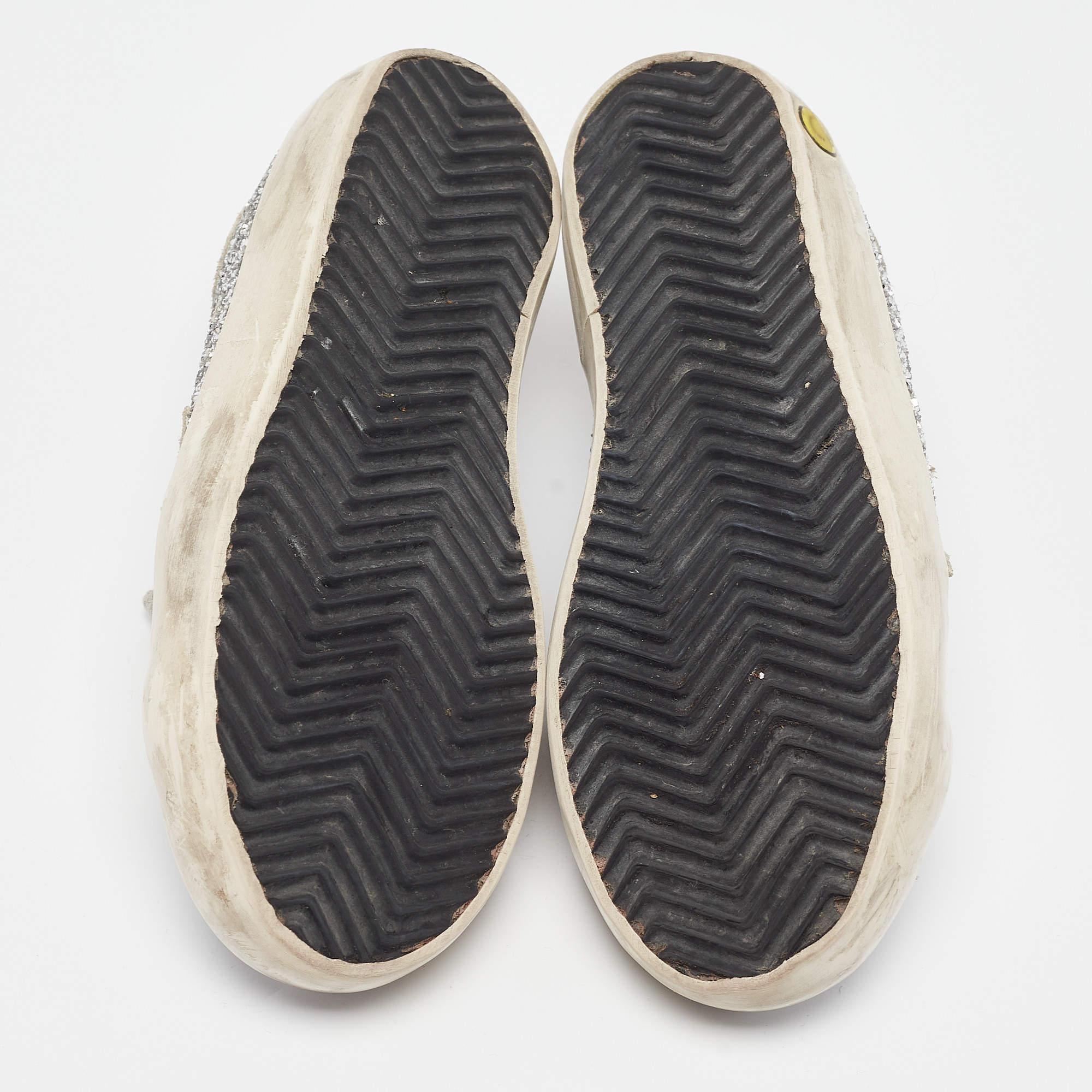 Golden Goose Silver/Grey Glitter and Suede Hi Star Low-Top Sneakers Size 30 For Sale 1