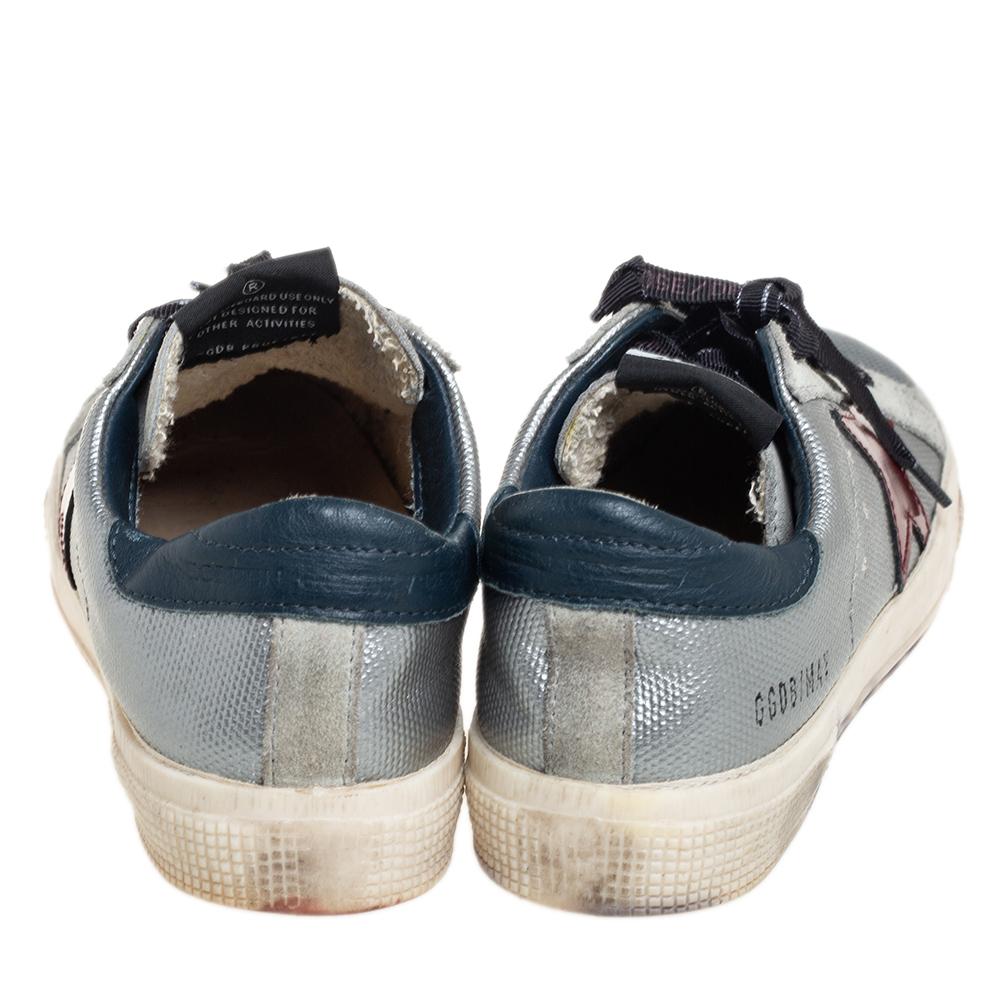 Golden Goose Silver Leather And Suede May Low Top Sneakers Size 36 In Good Condition In Dubai, Al Qouz 2