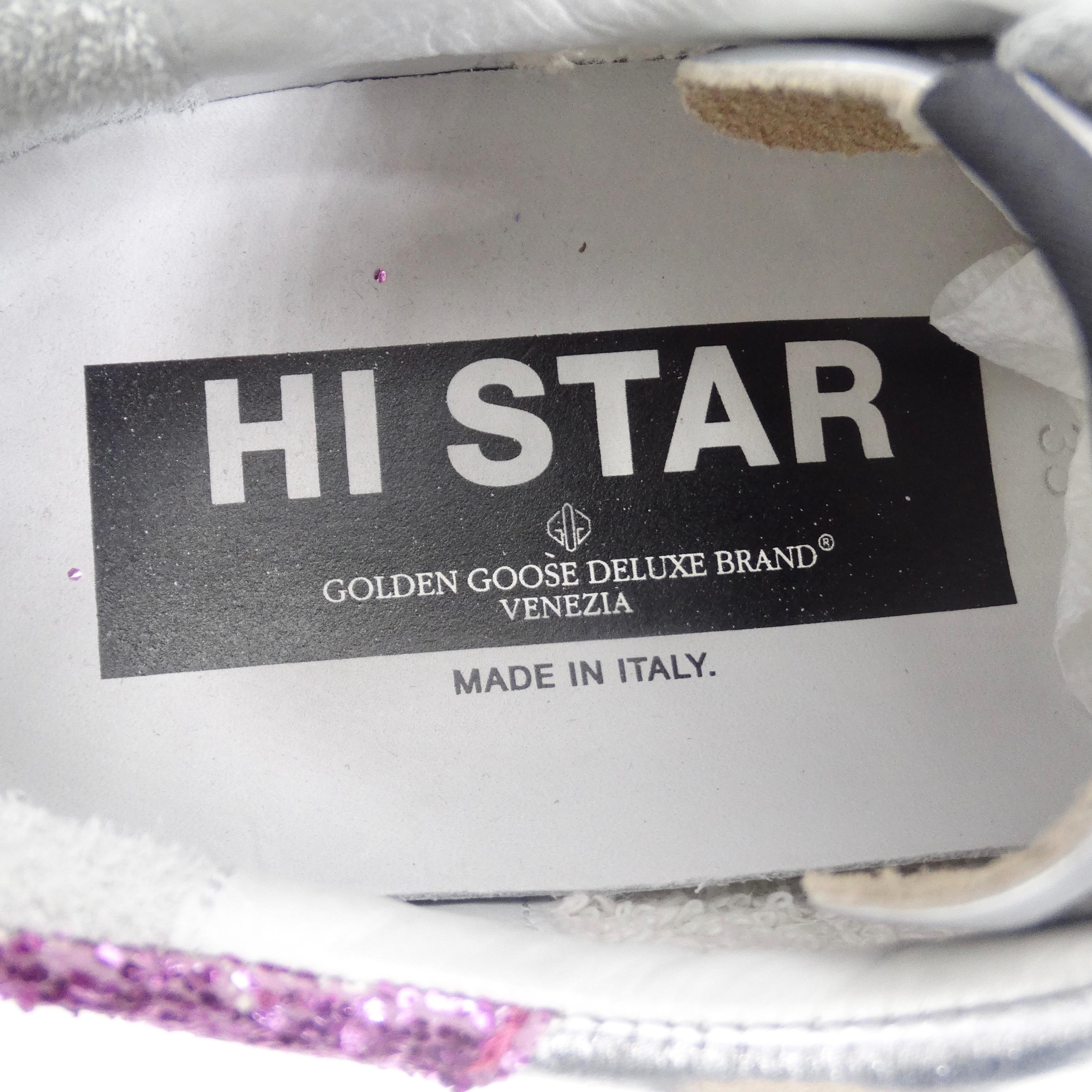 Golden Goose Silver/Pink Leather And Glitter Superstar Low Top Sneakers For Sale 8