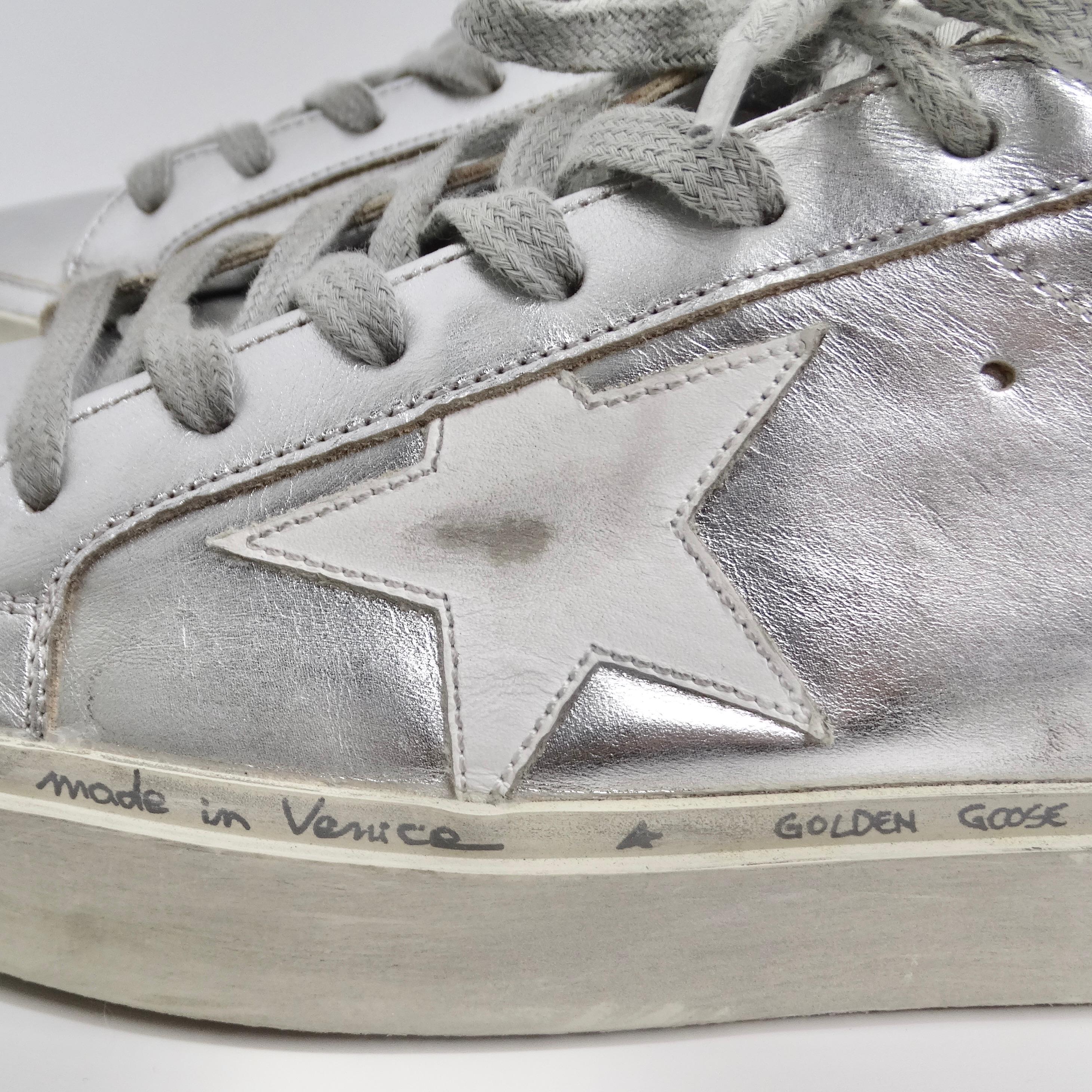 Golden Goose Silver/Pink Leather And Glitter Superstar Low Top Sneakers For Sale 5