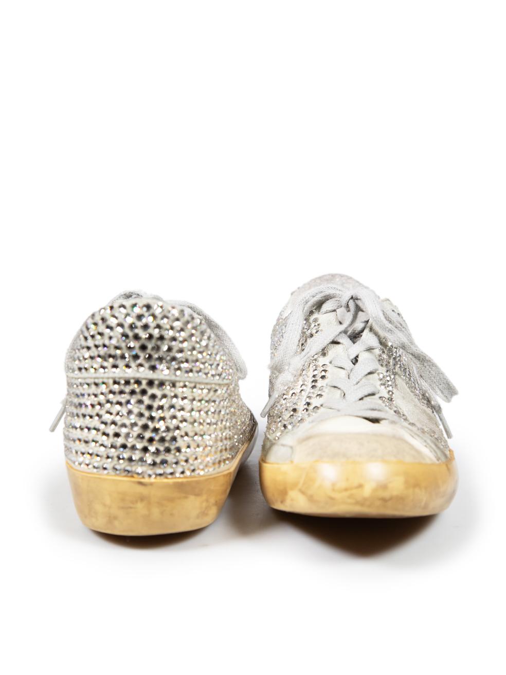 Beige Golden Goose Silver Swarovski Nubuck Super-Star Size IT 40 For Sale