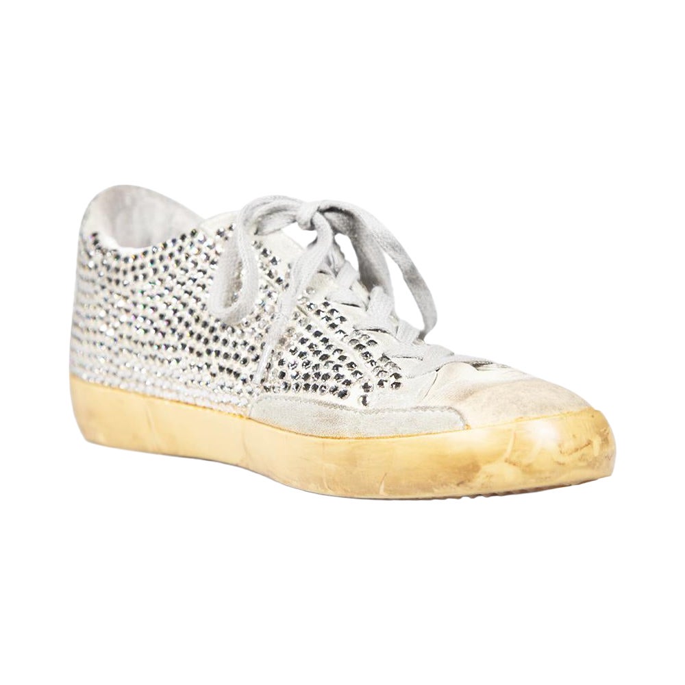 Golden Goose Silver Swarovski Nubuck Super-Star Size IT 40 en vente