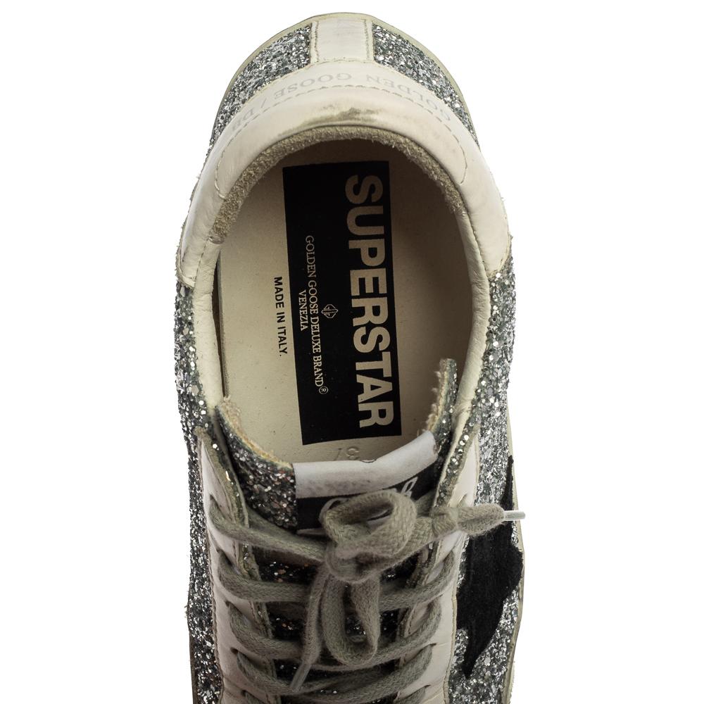 Golden Goose Silver/White Glitter And Leather Superstar Sneakers Size 37 1