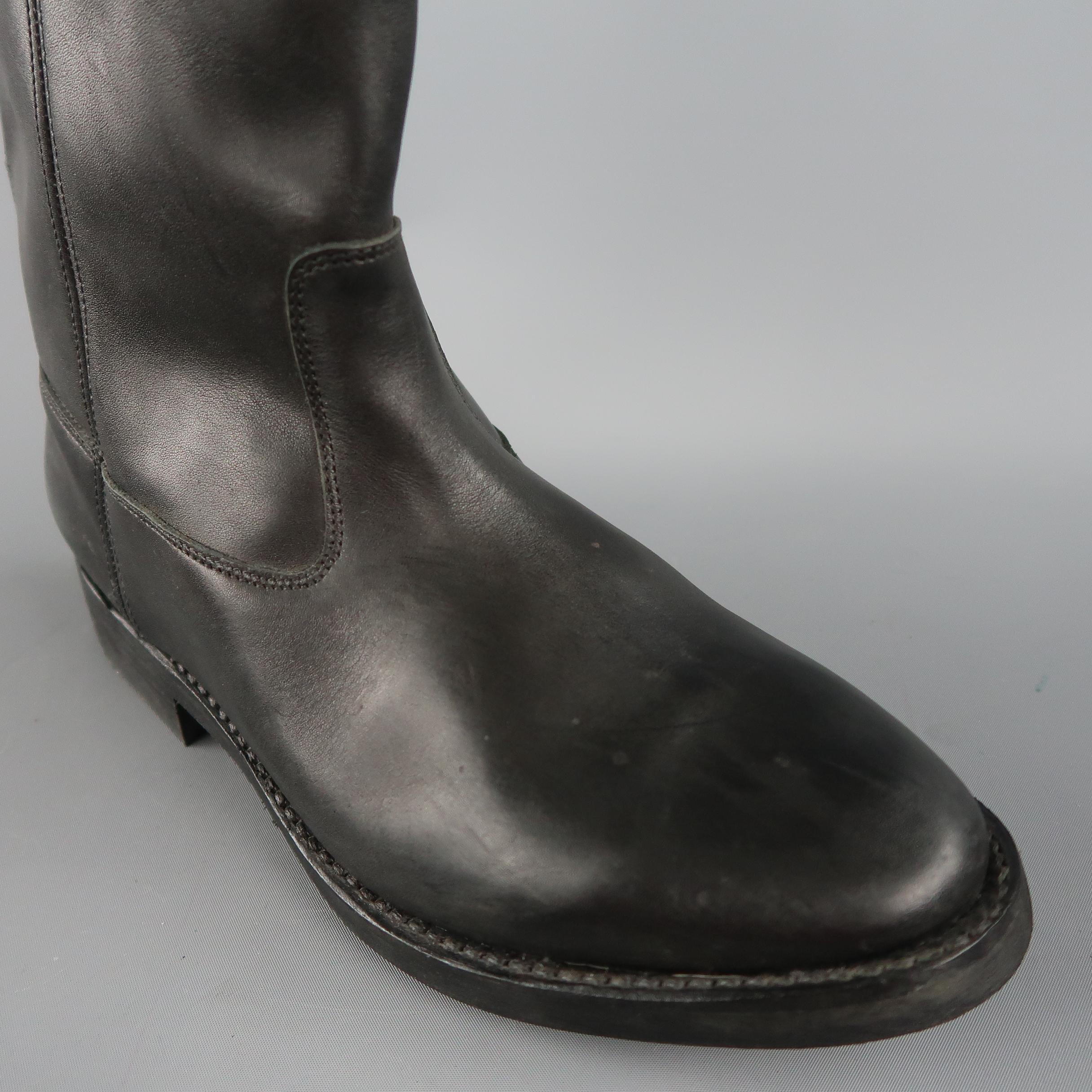 GOLDEN GOOSE Size 11 Black Leather Pull On Mid Calf Biker Boots In Excellent Condition In San Francisco, CA